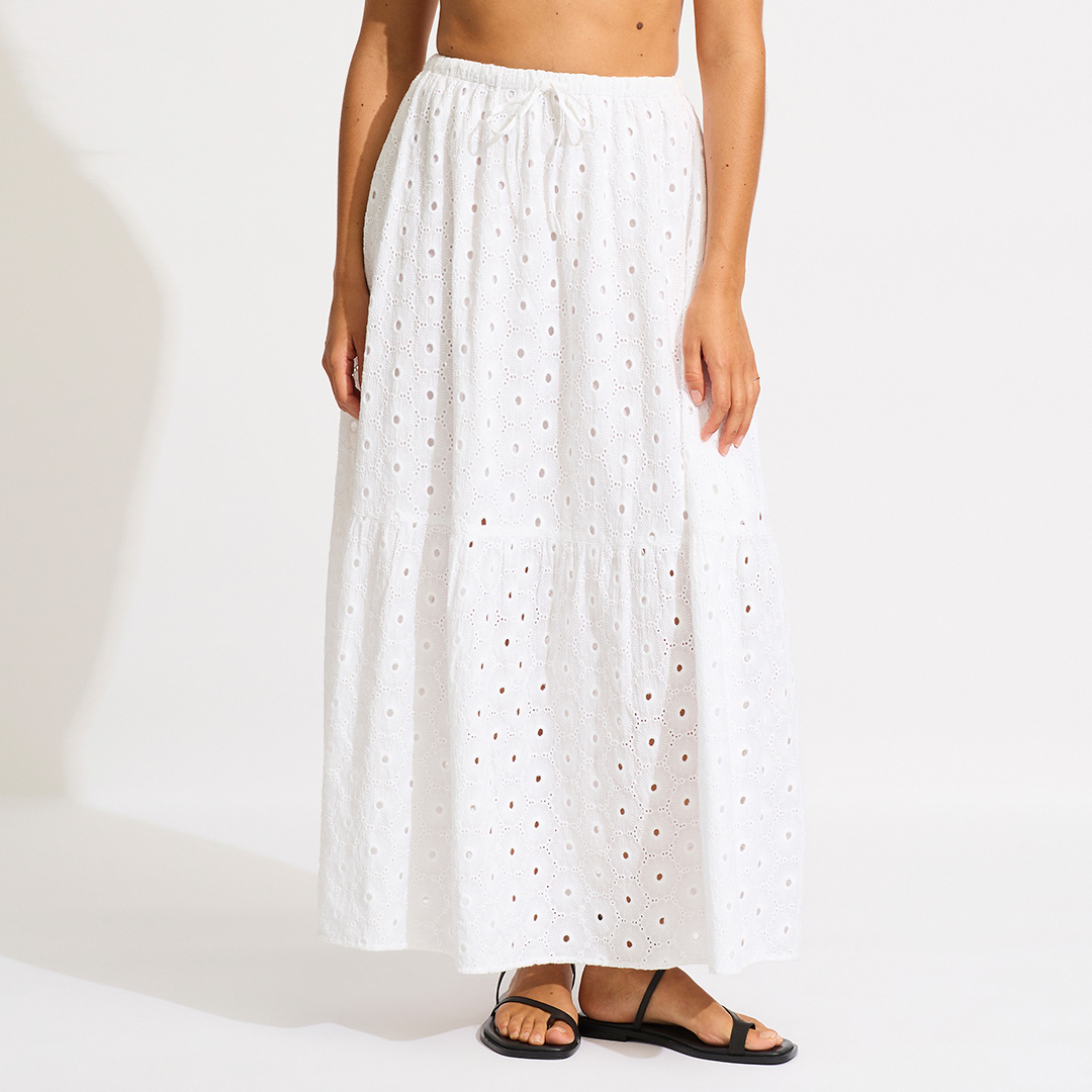 White Broderie Maxi Skirt