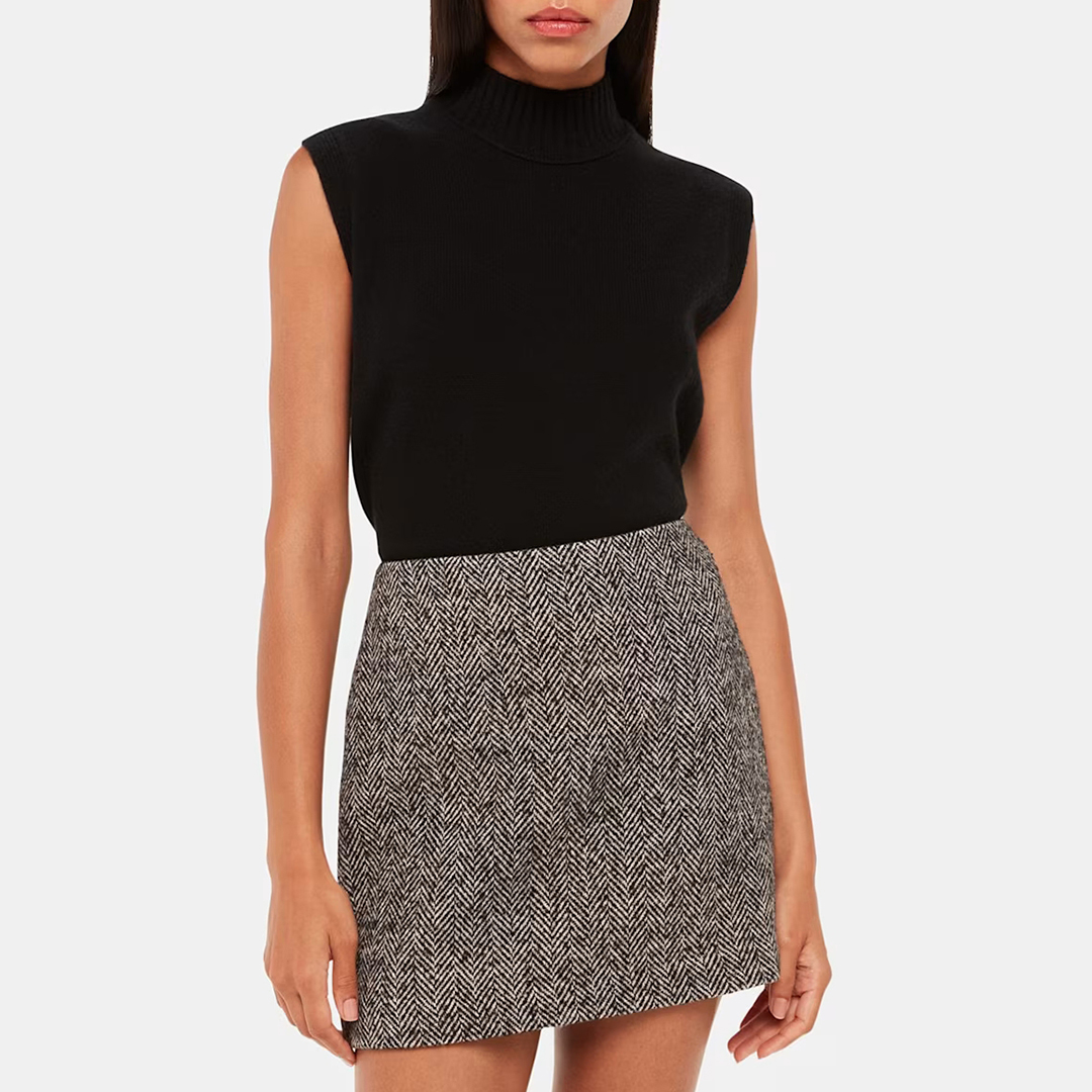 Brown Herringbone Wool Blend Skirt - WHISTLES - Modalova