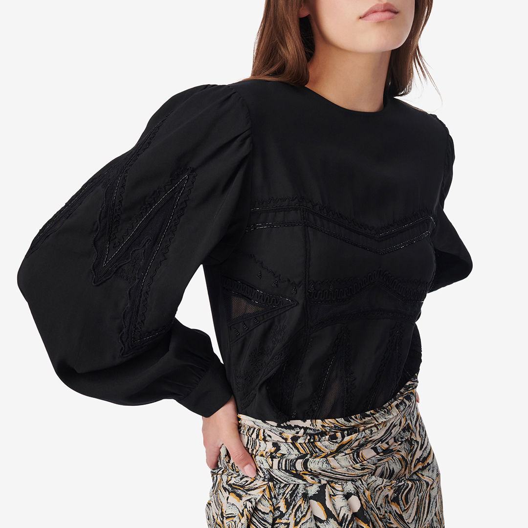 Black Embroidered Bustier Blouse