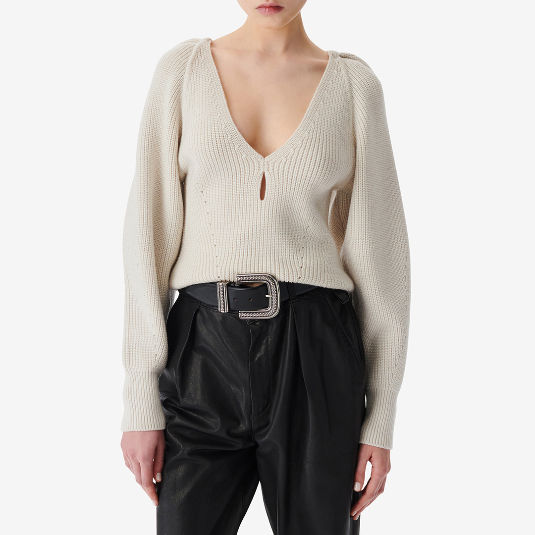 Ecru Merino Wool Keyhole Jumper