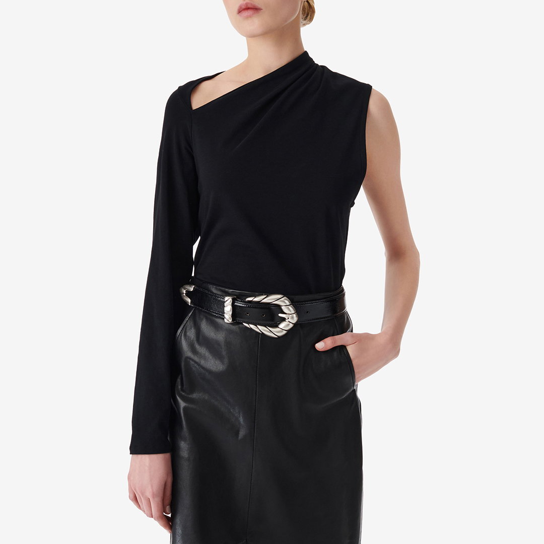 Black Asymmetric Gathered Top