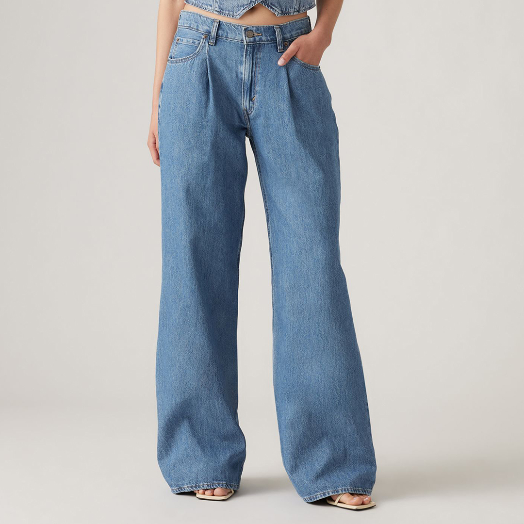 Blue Baggy Dad Wide Leg Jeans