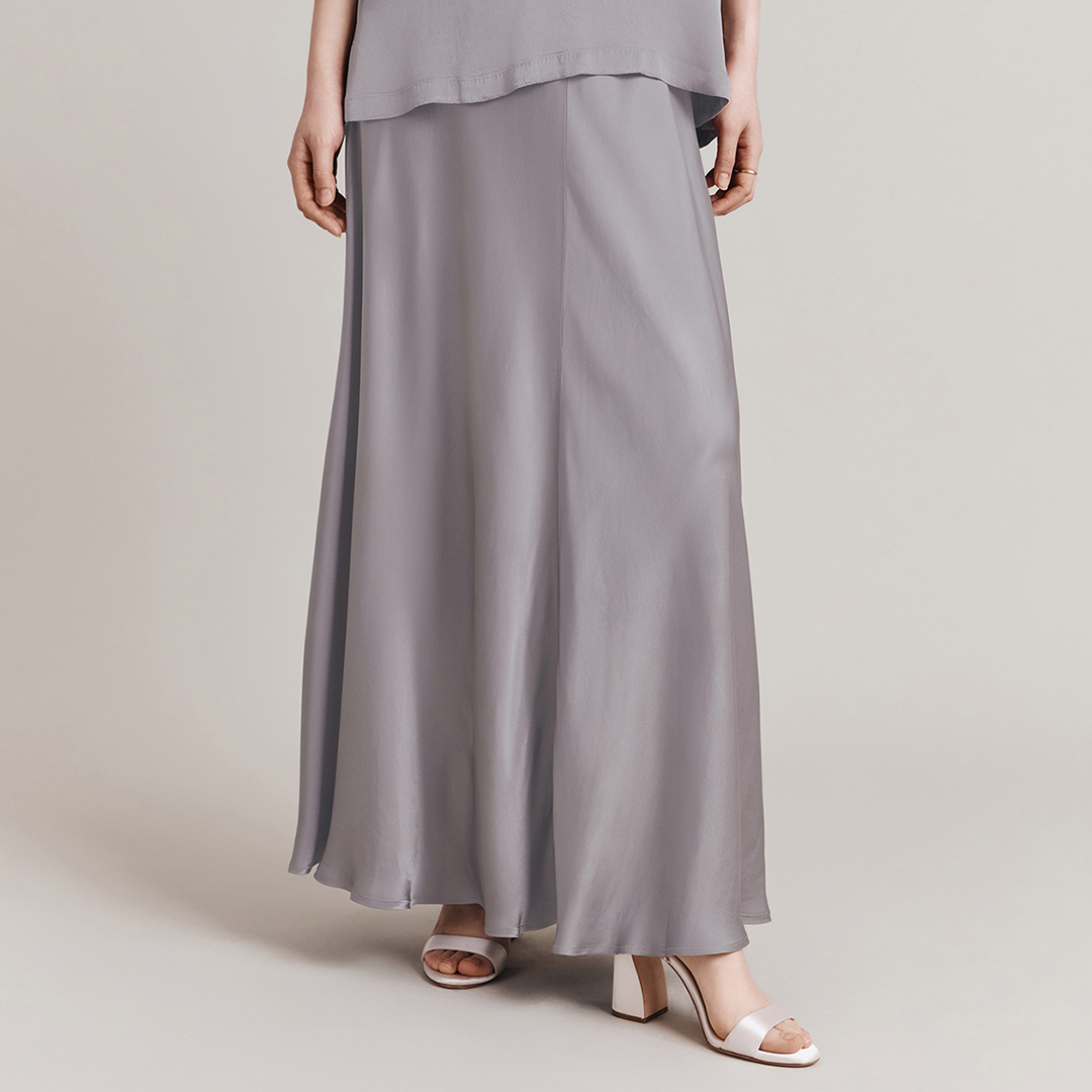 Slate Satin Slinky Maxi Skirt