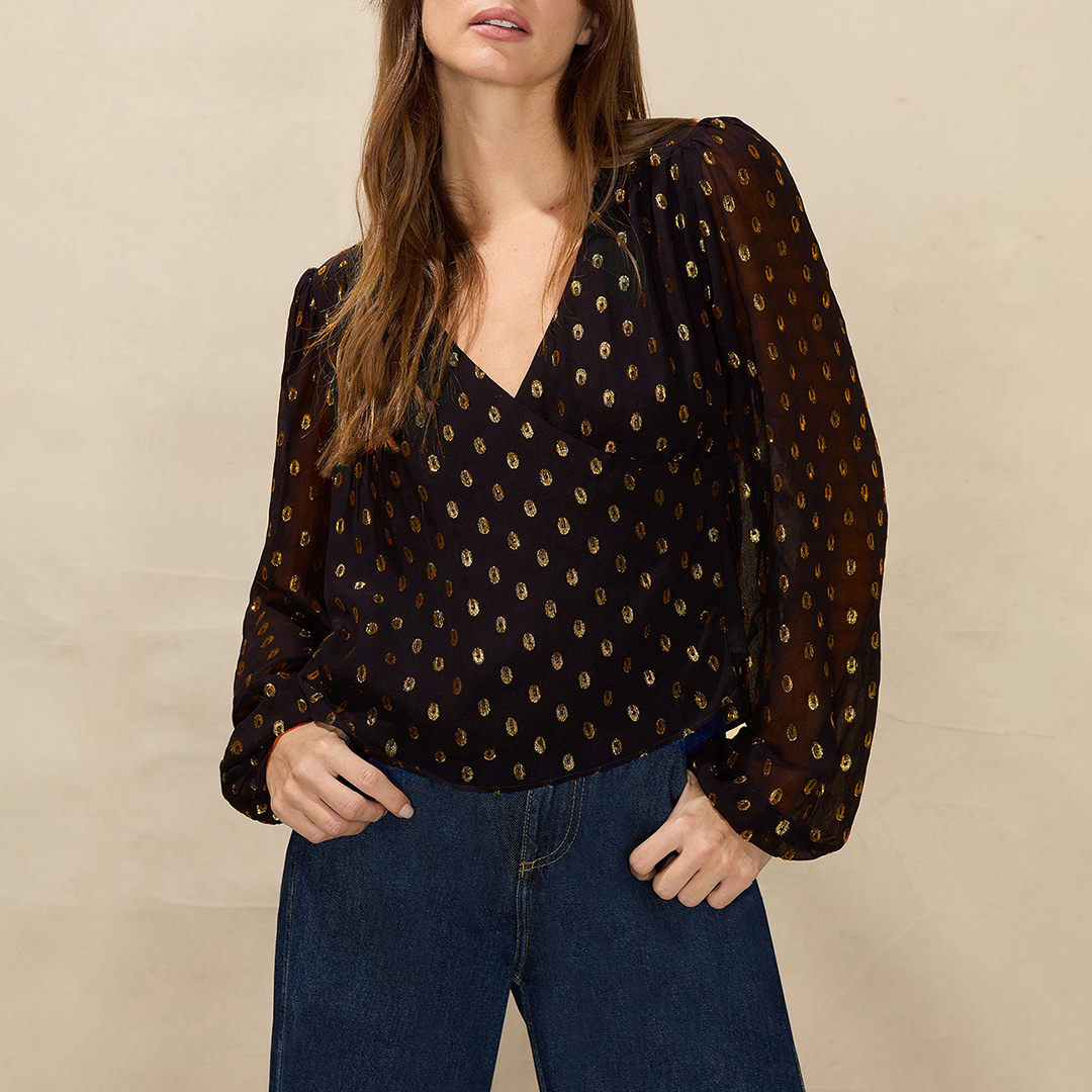 Black Printed V-Neck Blouse