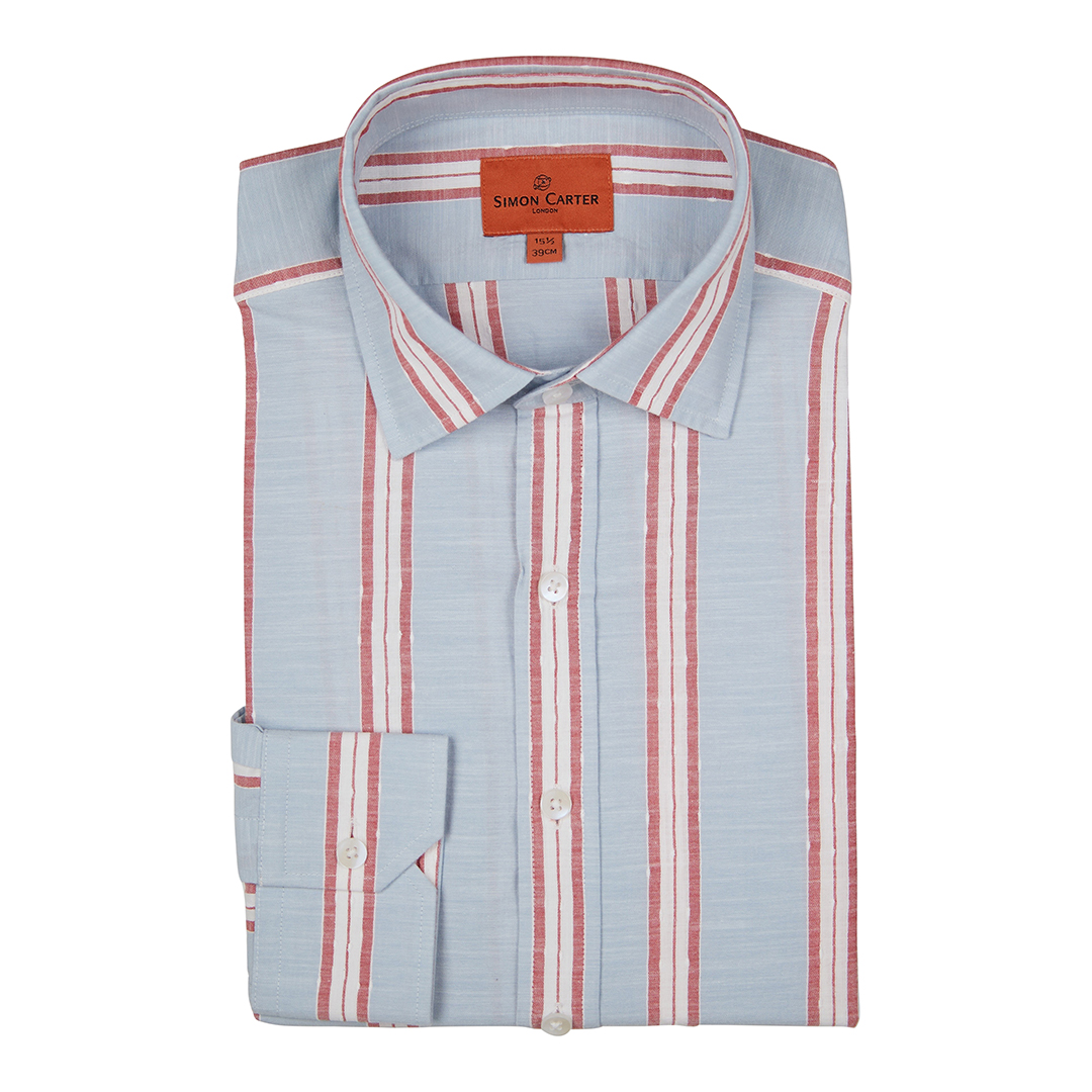 Blue Stripe Linen Blend Shirt