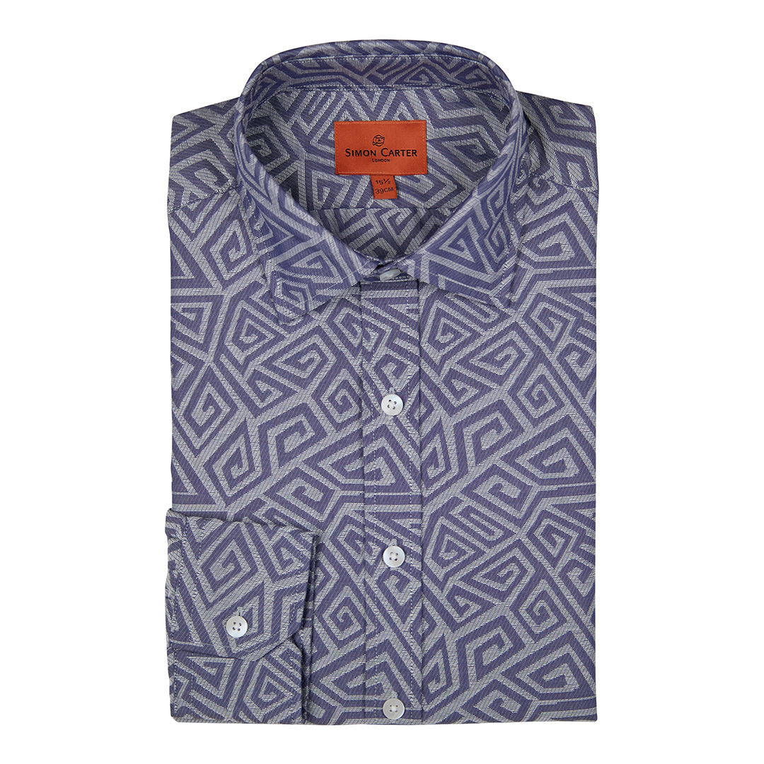 Blue Zig Zag Patten Cotton Shirt