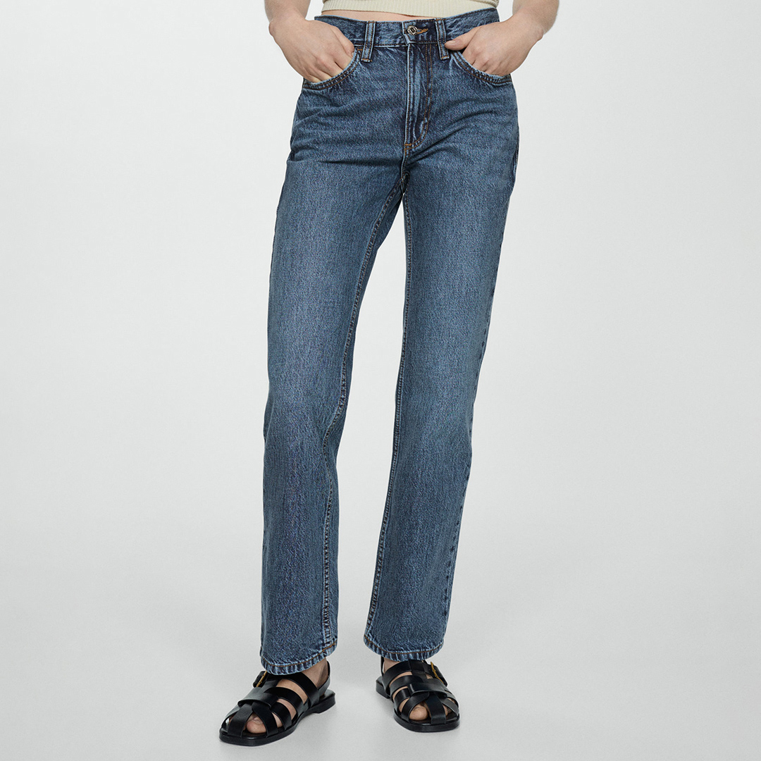 Dark Blue Mid Rise Straight Jeans