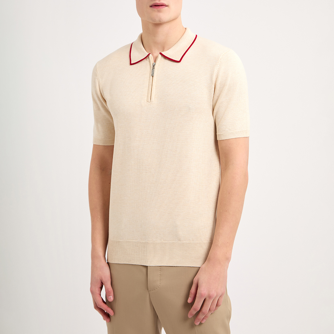 Cream Tipped Half Zip Polo Shirt