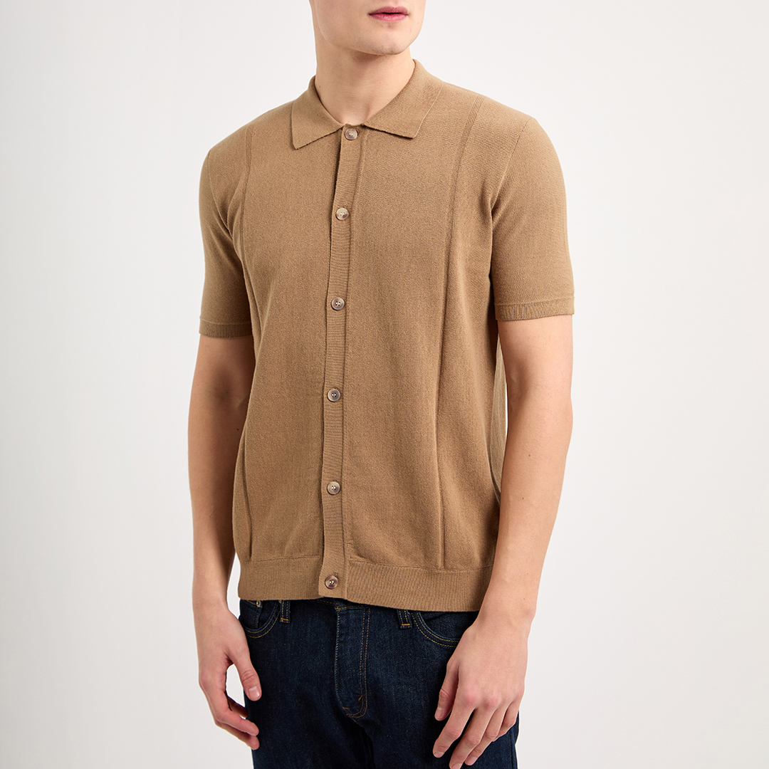 Camel Retro Button Down Cotton Shirt - Gianni Feraud - Modalova