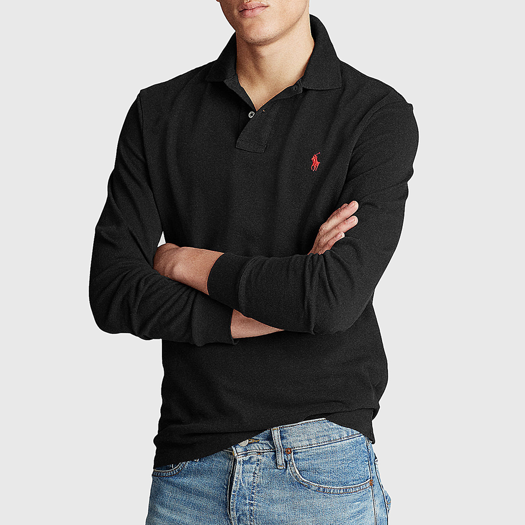 Black Custom Slim Long Sleeve Polo Shirt Black Custom Slim Long Sleeve Polo Shirt