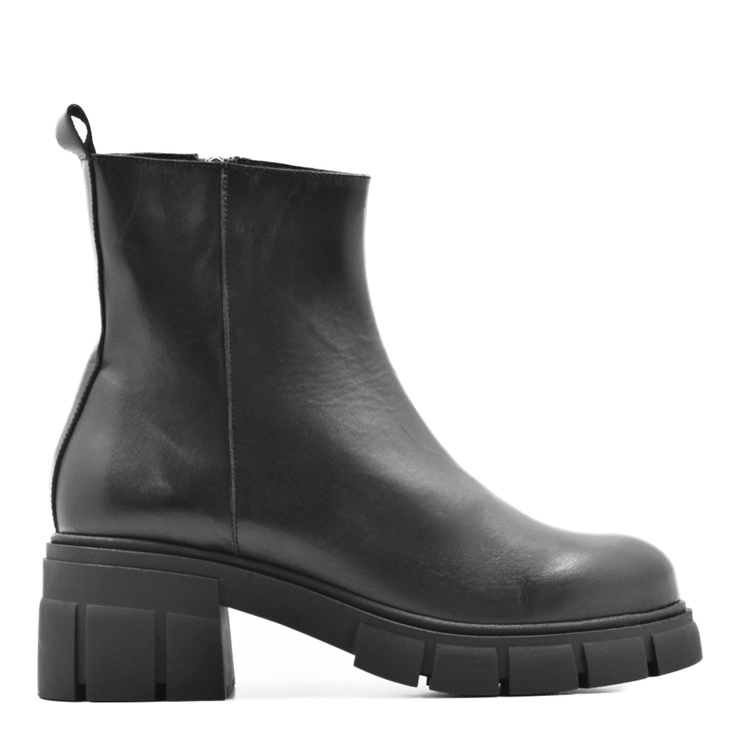 Black Leather Chunky Ankle Boot - Helene Rouge - Modalova