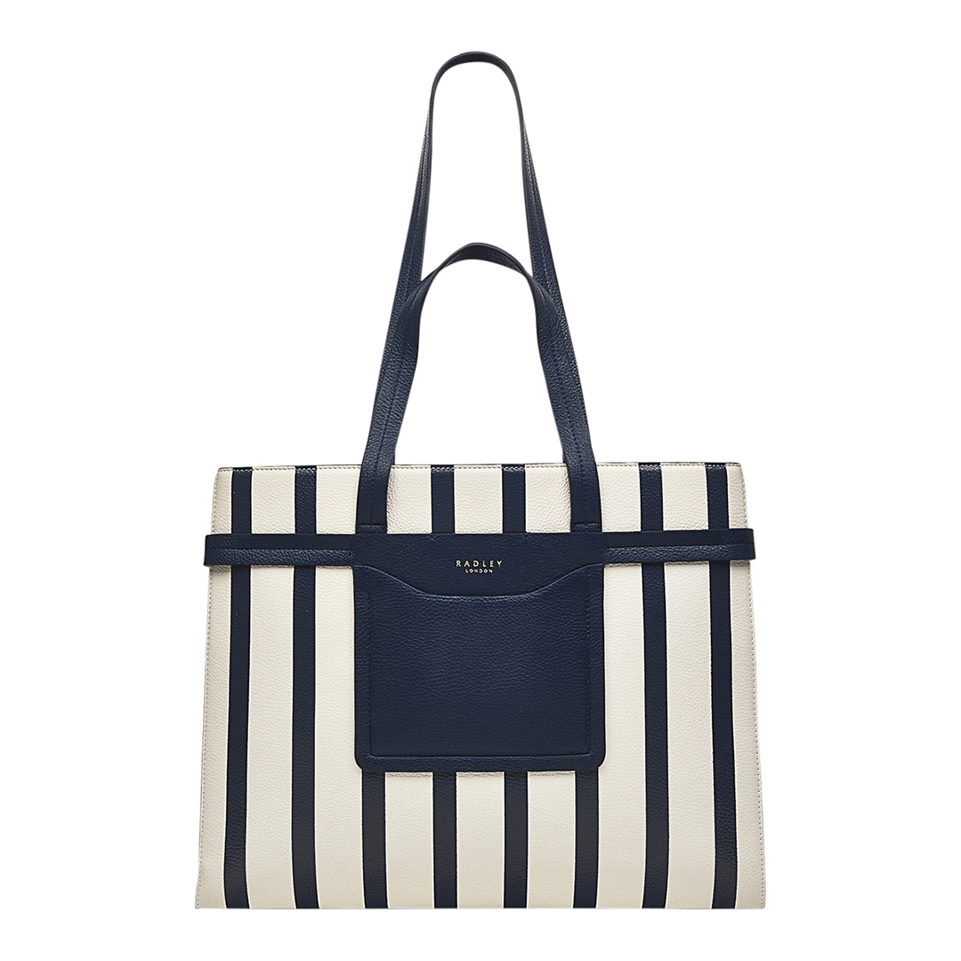 Navy Florence Road Stri Large Ziptop Shoulder Bag