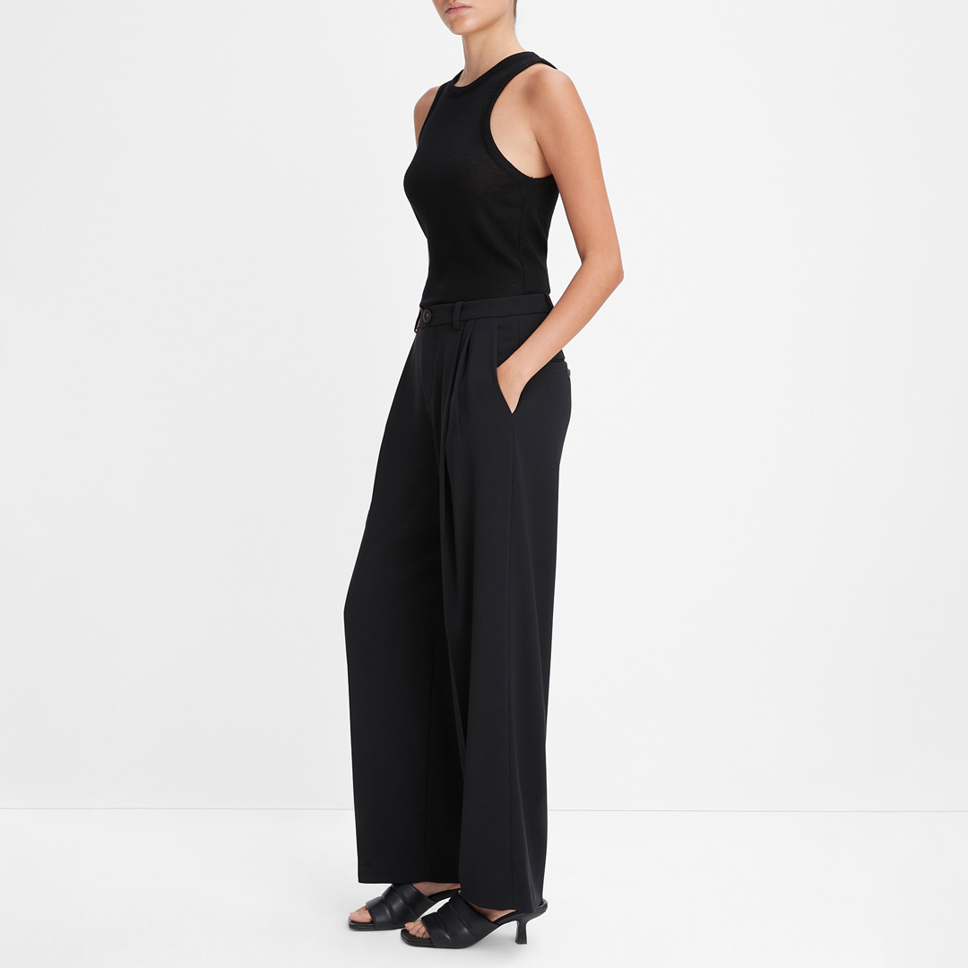 Black Mid Rise Pleated Trousers