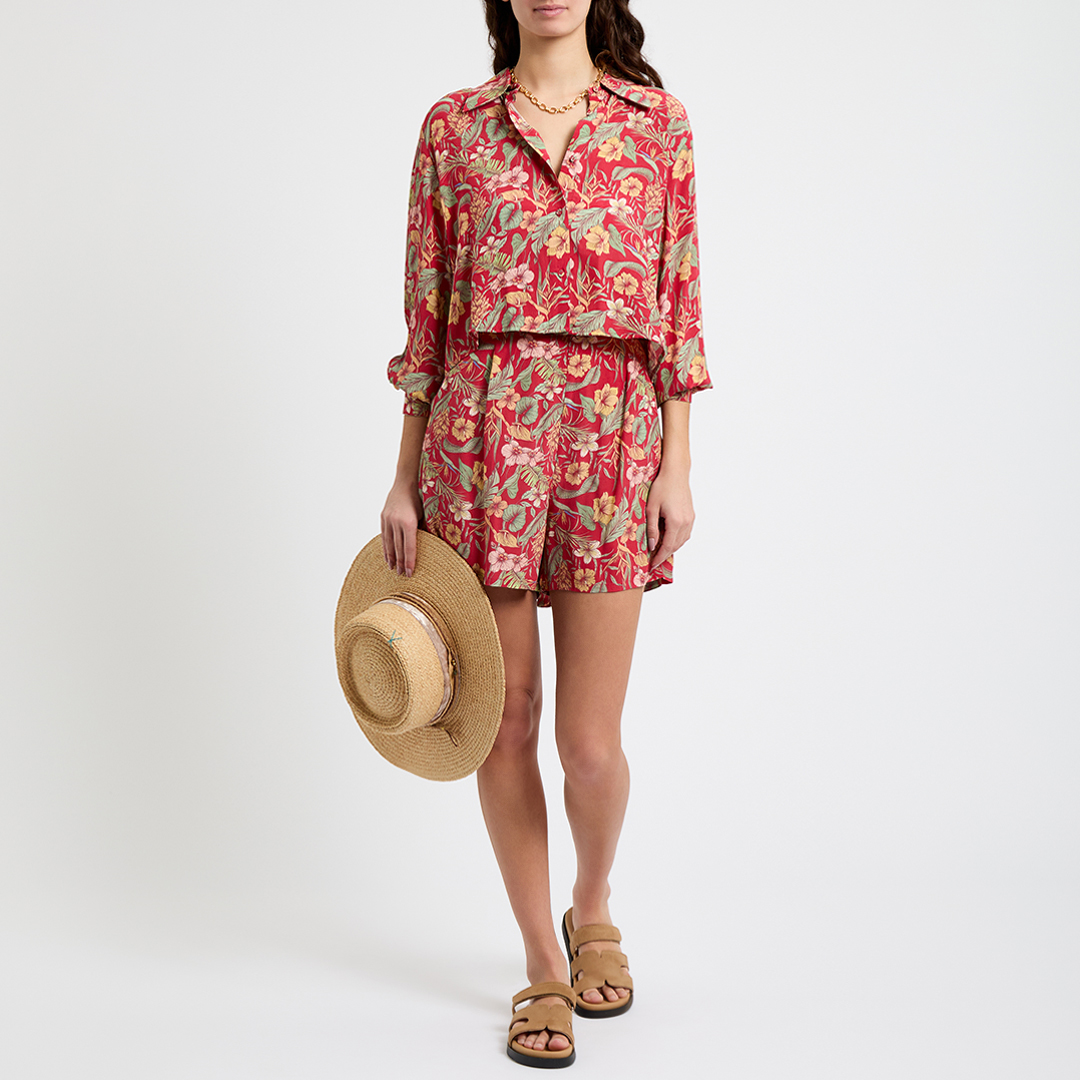 Red Botanical Print Shirt