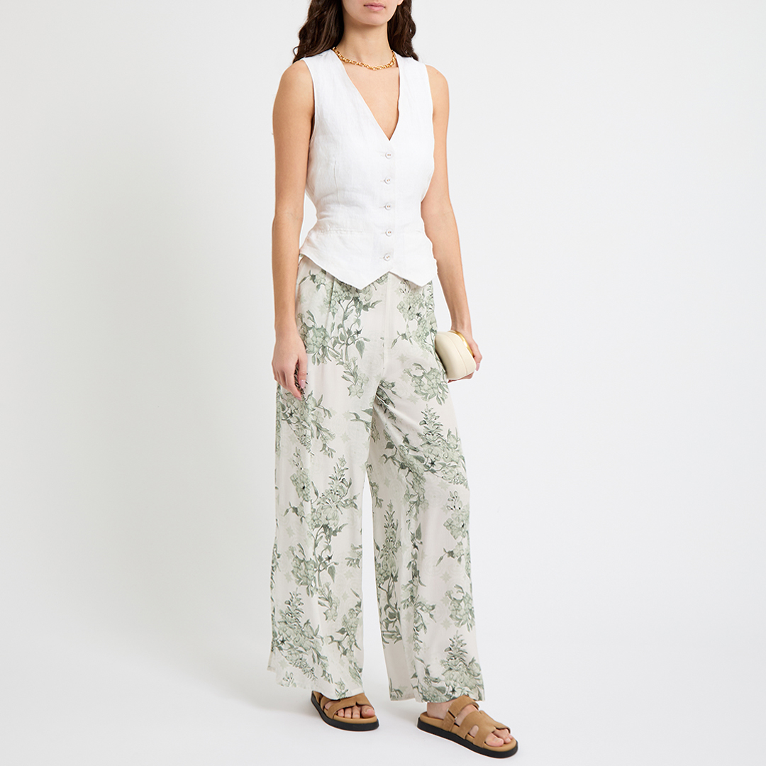 Sage Floral Print Trouser