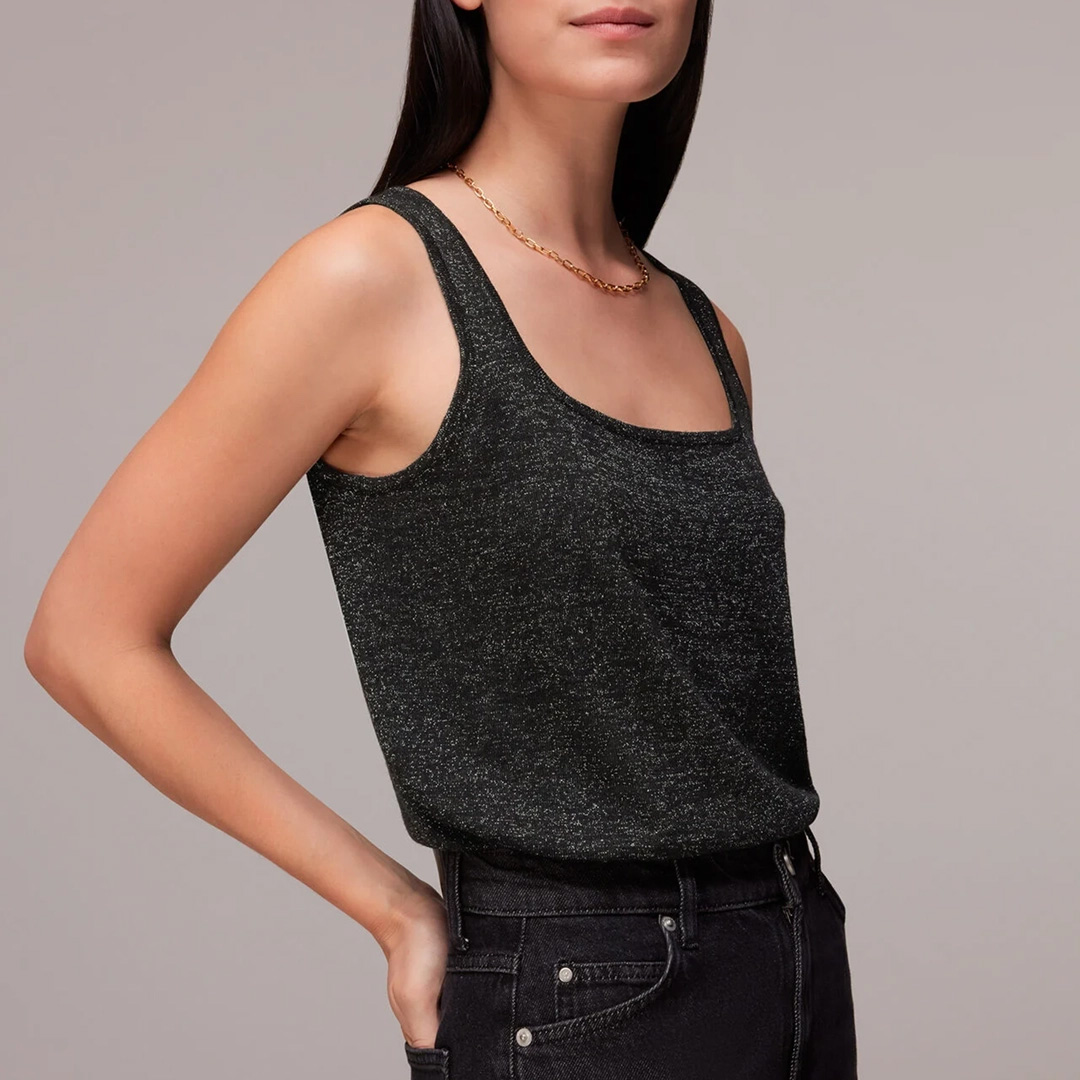 Black Sparkle Square Neck Vest Top