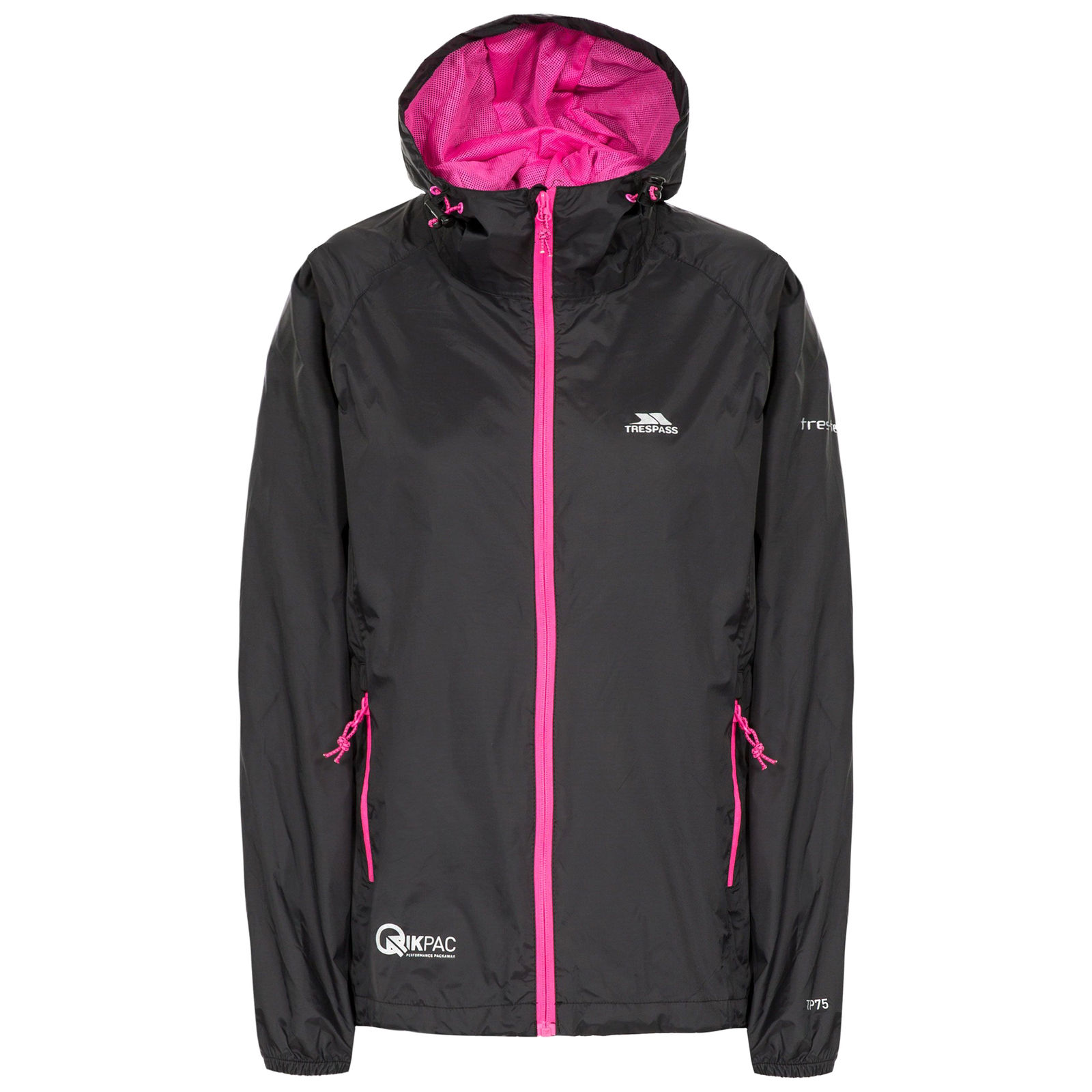 Trespass Women's   Black Waterproof Jacket Qikpac Polyamide Pu Coating in Size XS, BrandAlley