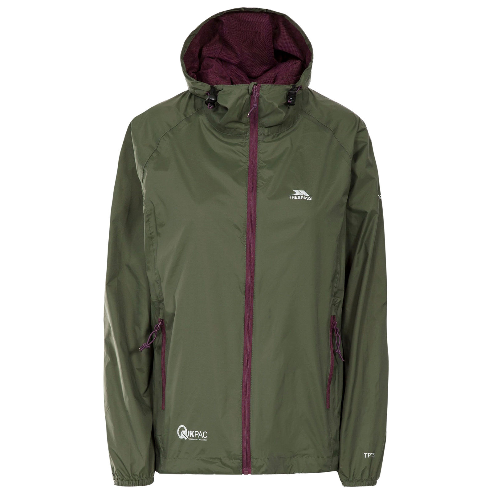 Trespass Women's  Waterproof Jacket Qikpac Polyamide PU Coating Moss in Size XS, BrandAlley