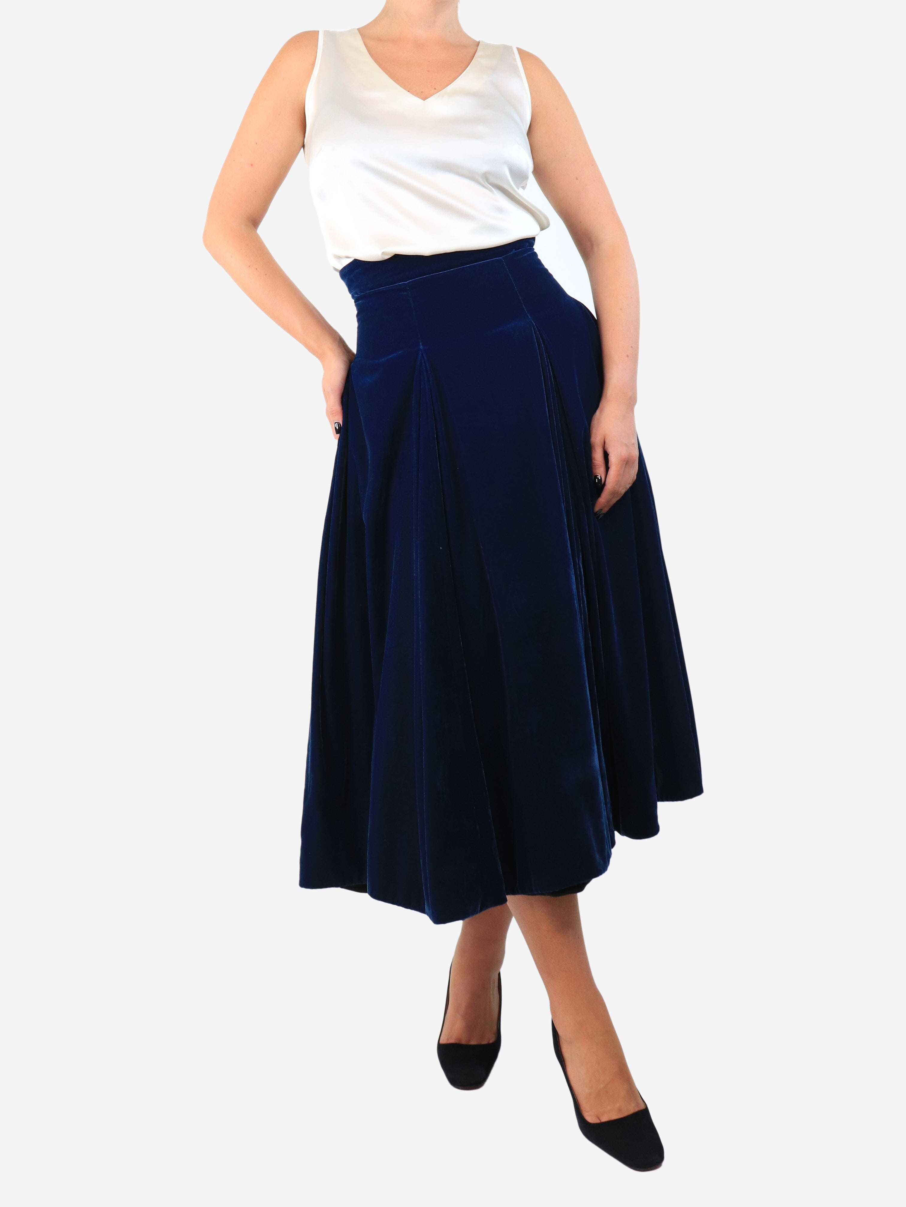 Pre-Loved Emilia Wickstead Blue velvet midi skirt – Size 10 Pre-Loved Emilia Wickstead Blue velvet midi skirt – Size 10