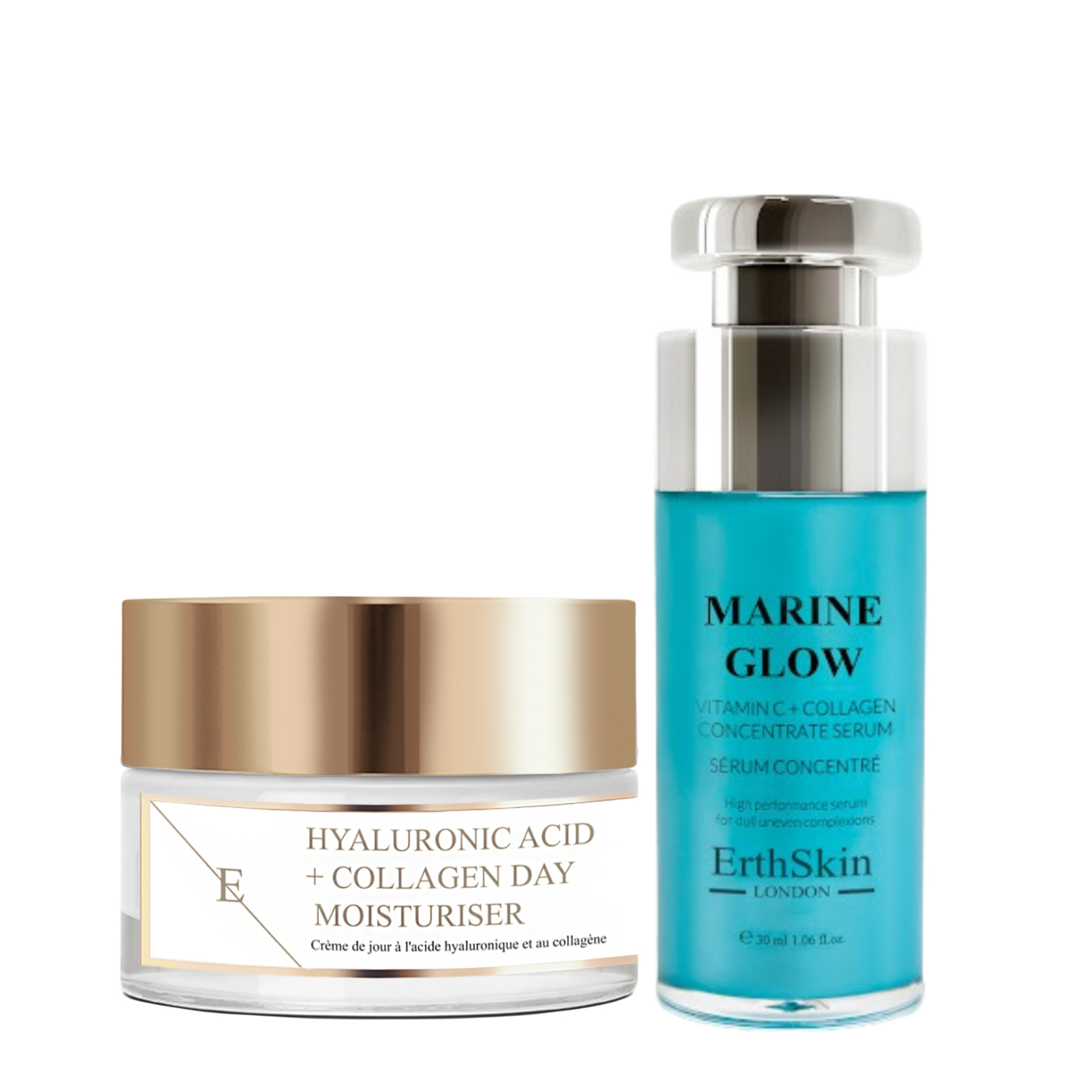 Erth Skin London   Marine Glow Vitamin C + Collagen Concentrate Serum 30ml +  Hyaluronic Day Cream 50ml , BrandAlley