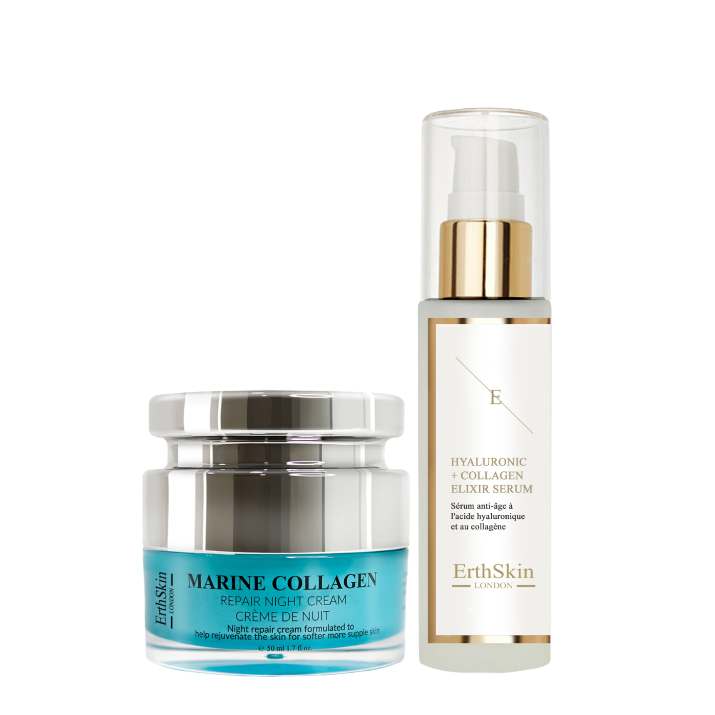 Erth Skin London    Black Hyaluronic Acid & Collagen Serum - 60Ml + Marine Collagen Night Repair Cream 50Ml , BrandAlley