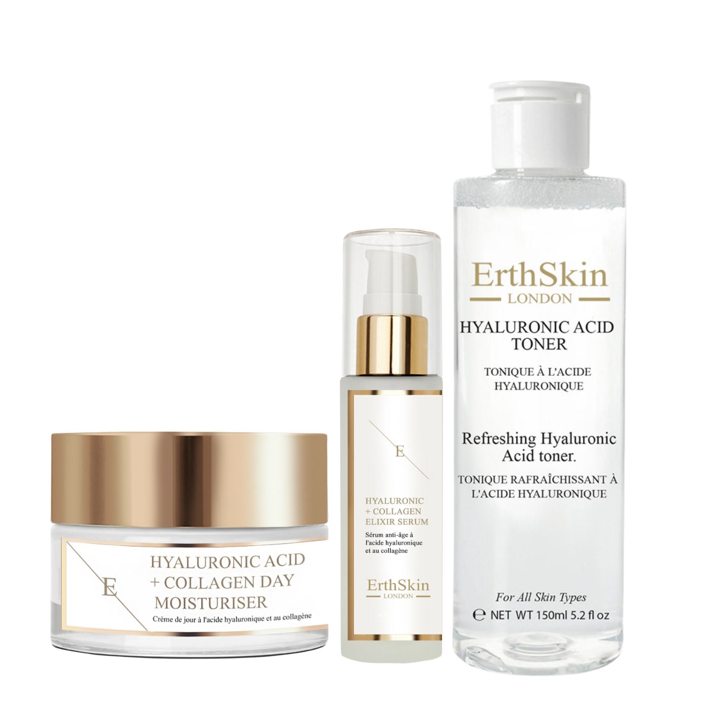 Erth Skin London    Black Refreshing Hyaluronic Acid Toner 150Ml +Hyaluronic Serum - 60Ml + Day Cream 50Ml , BrandAlley