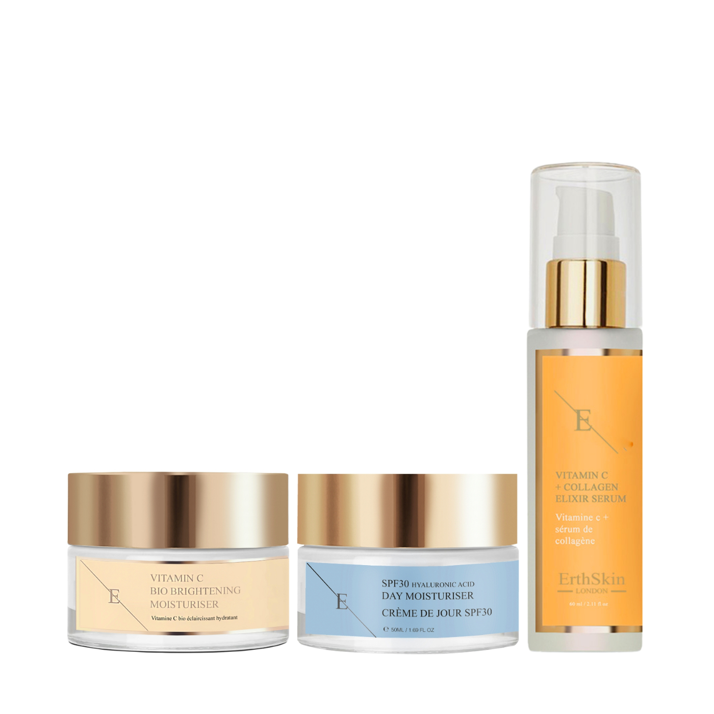 Erth Skin London     Vitamin C Collagen Elixir Serum 60Ml + Vitamin C Bio Brightening Moisturizer 50Ml + Spf 30 Hyaluronic Acid Day Cream 50Ml , BrandAlley
