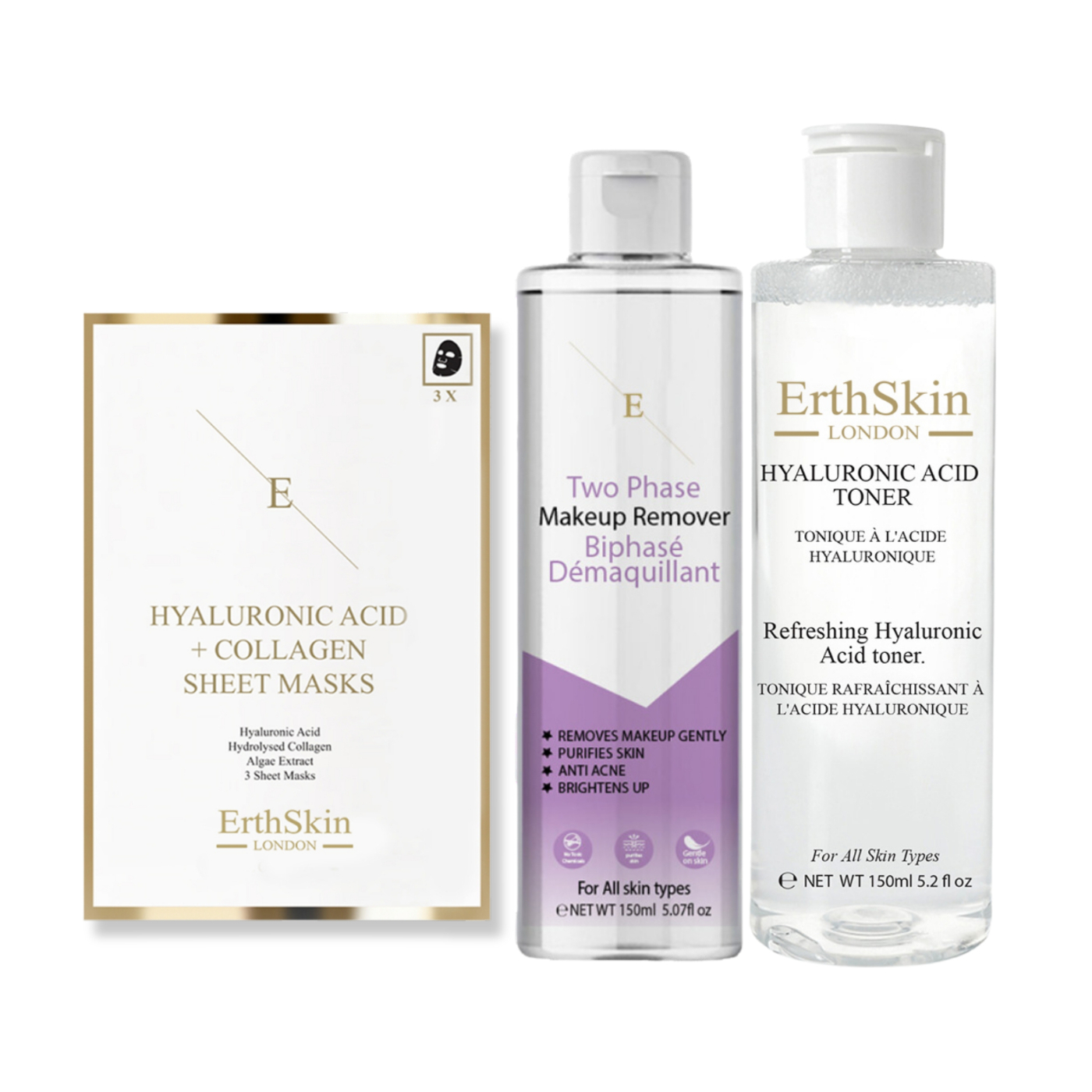 Erth Skin London   Two phase Makeup remover 150 ml + Toner 150ml + Mask - 3 sheets , BrandAlley