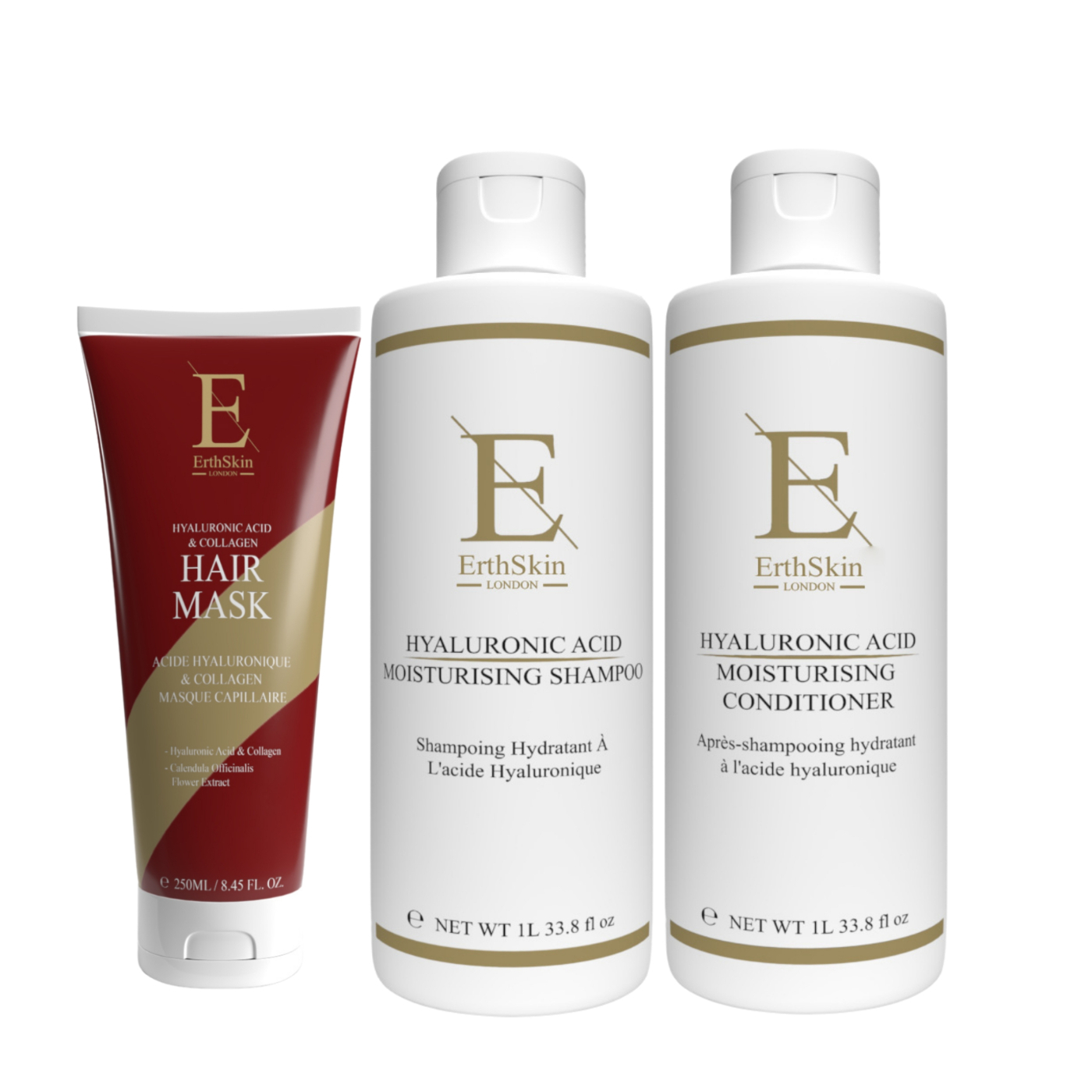 Erth Skin London   Hyaluronic Acid Moisturizing Shampoo 1L + Conditioner 1L + Hair mask 250ML , BrandAlley