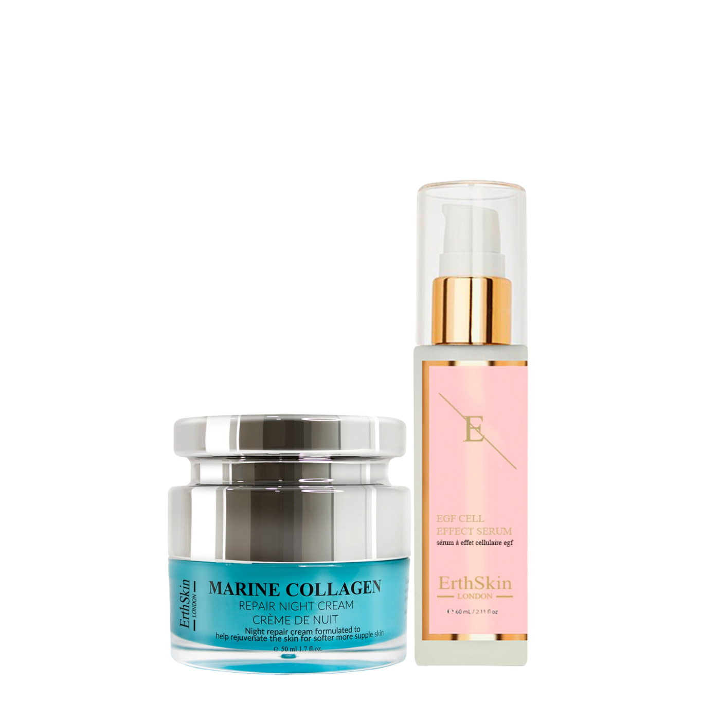 Erth Skin London   EGF CELL EFFECT SERUM 60ML +Marine Collagen Night Cream 50ml , BrandAlley