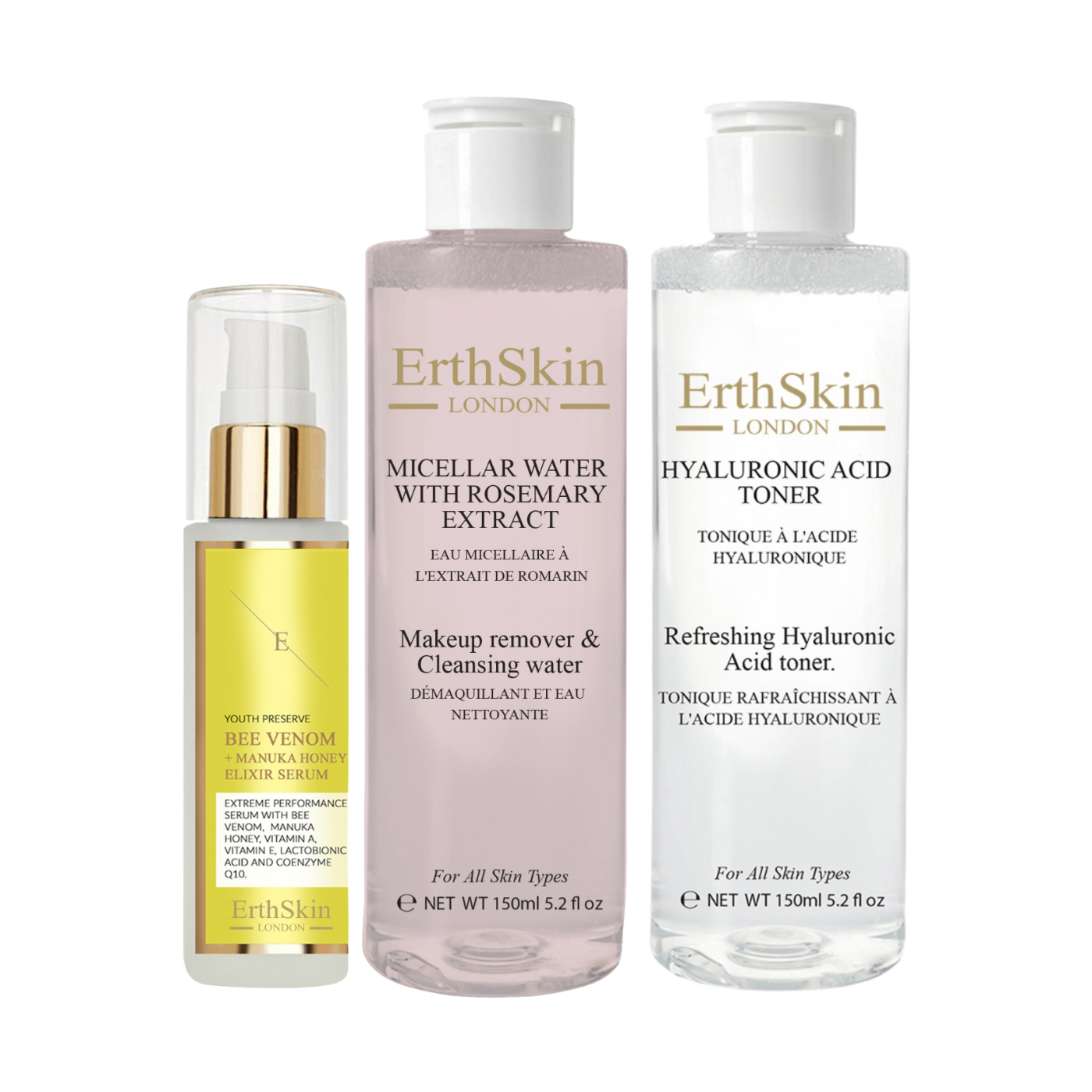 Erth Skin London    Black Micellar Water With Rosemary Extract 150Ml+ Toner 150Ml+ Serum 60Ml , BrandAlley