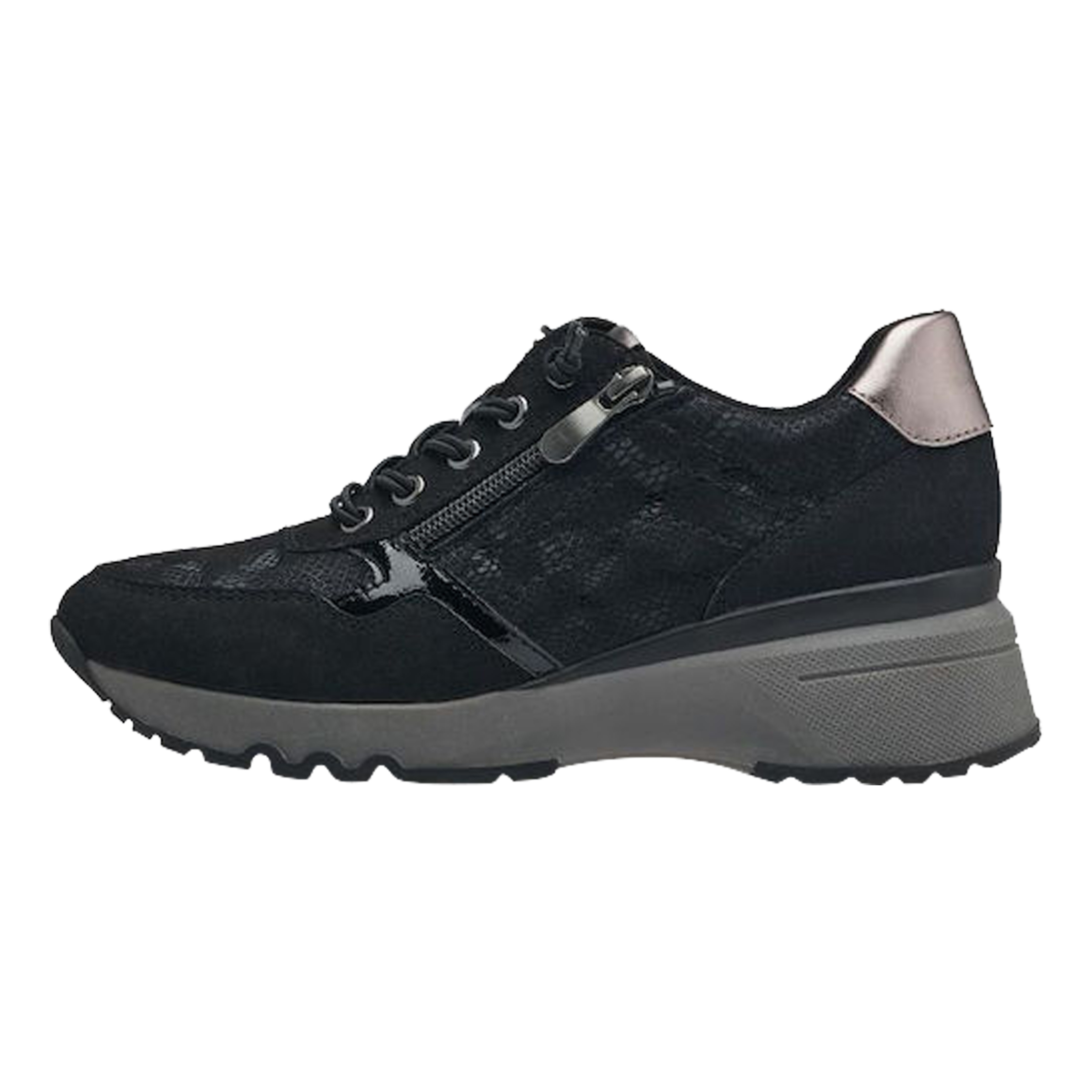 Tamaris Women's   Black Gold Fashion Lace-Up Zipped Sneakers Trainers in Size 37, BrandAlley