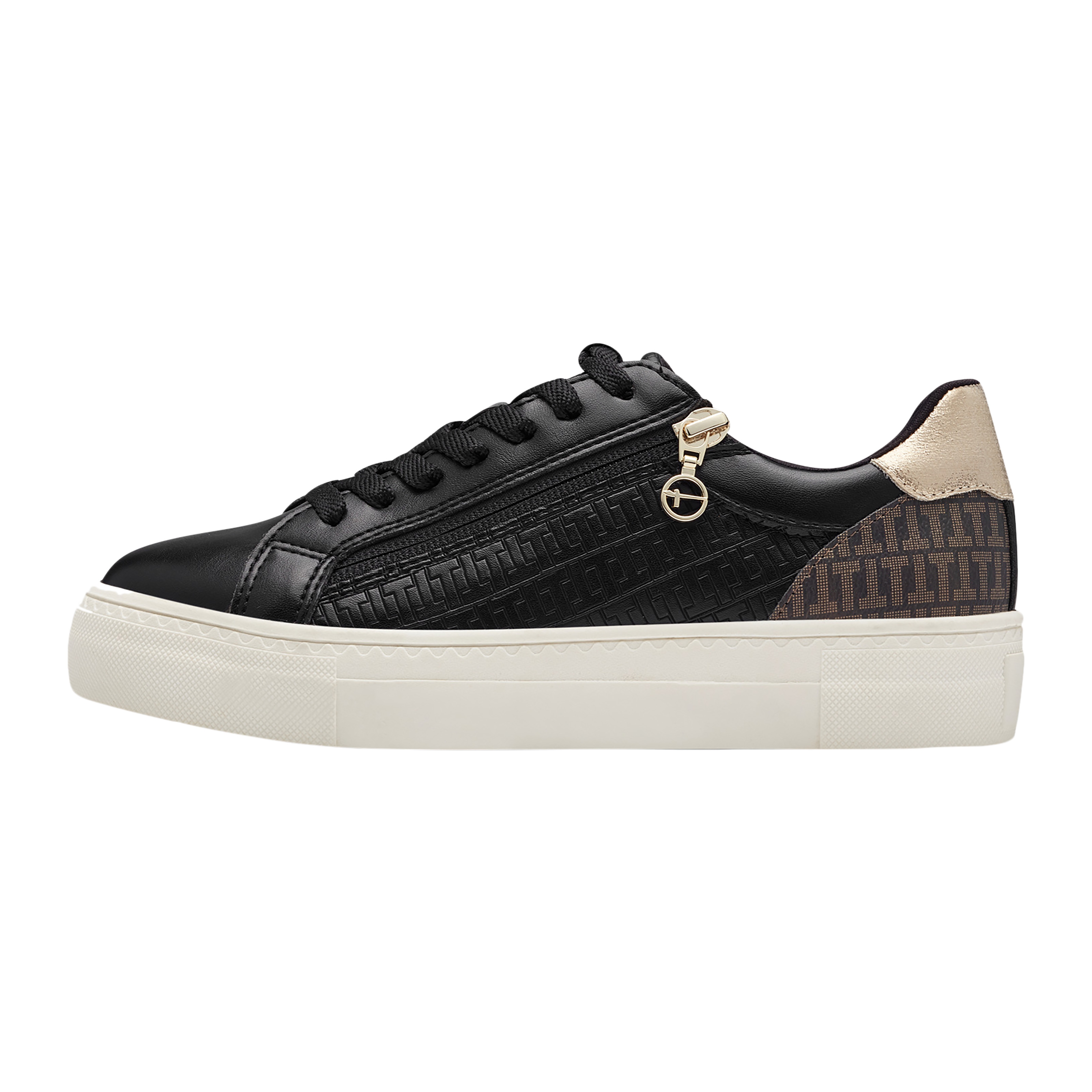 Tamaris Women's   Black Gold Faux Leather Fashion Lace Up Sneakers in Size 40, BrandAlley