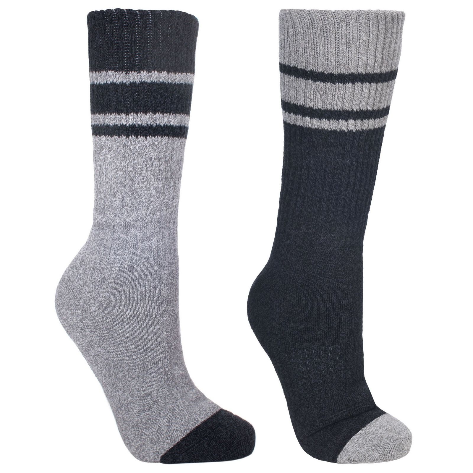 Mens Hitched Two Tone Anti Blister Hiking Boot Socks (2 Pairs) Black/Grey Marl