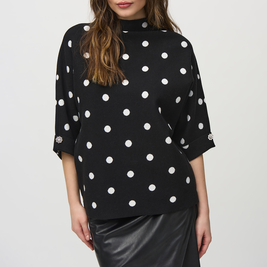 Black/White Printed Mock Neck Blouse