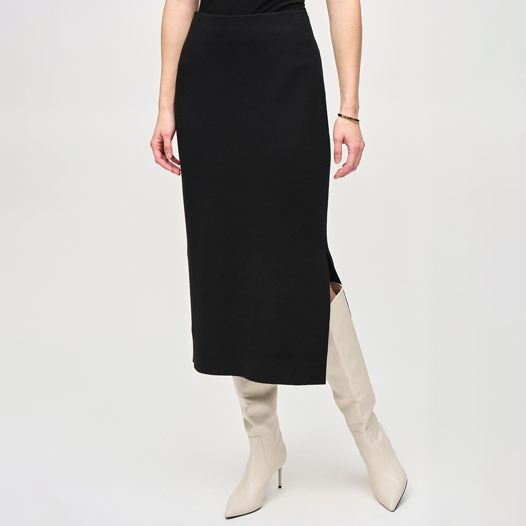 Black Mid Rise Split Midi Skirt