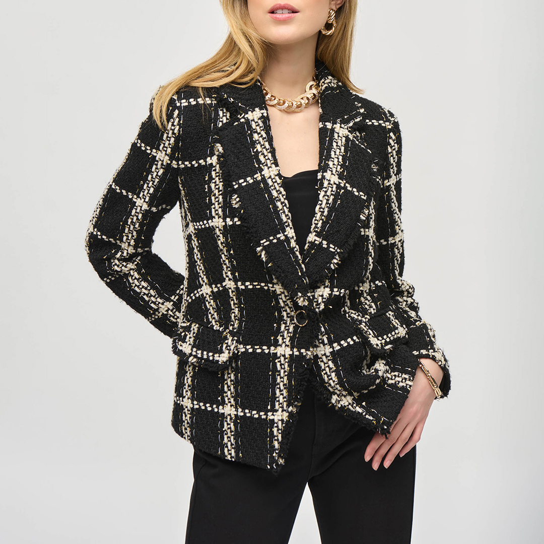 Black Check Tweed Look Jacket