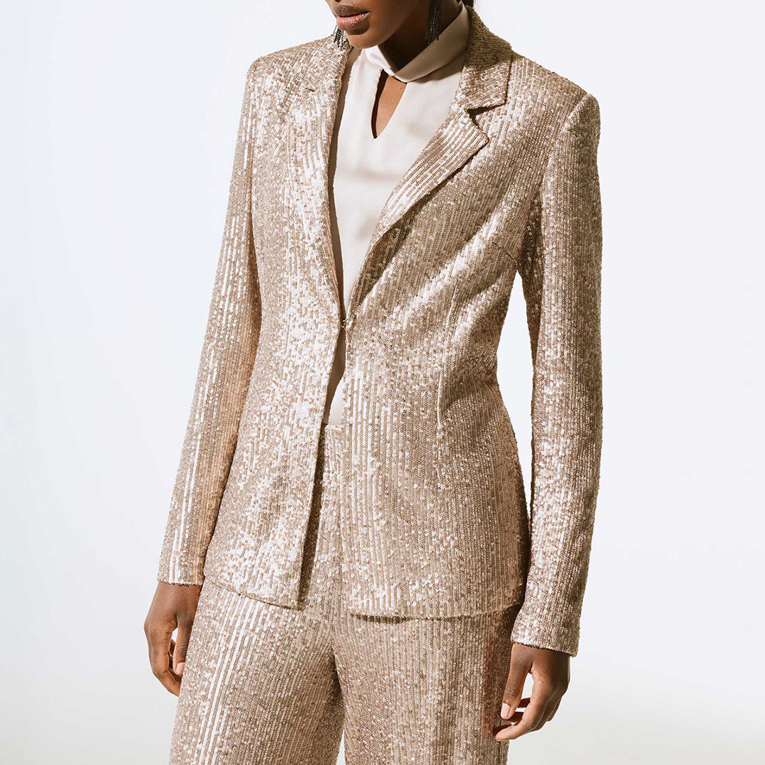 Gold Sequin Fitted Blazer