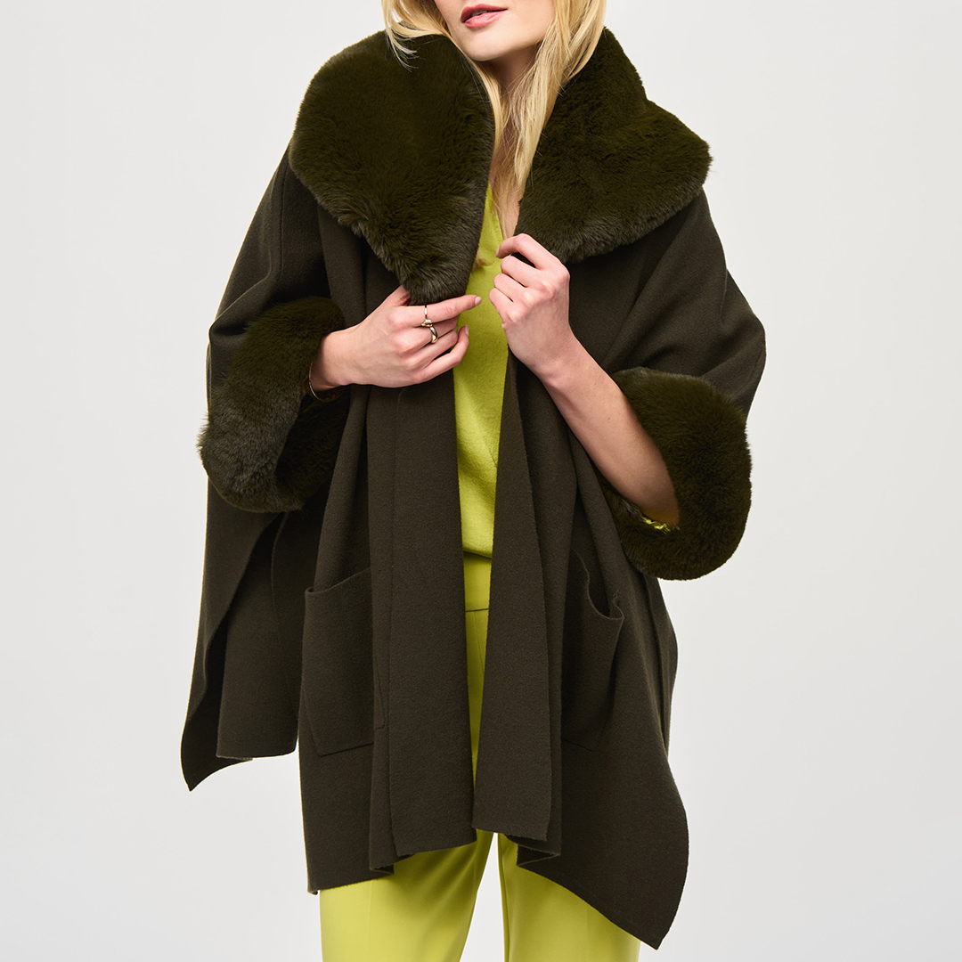 Deep Khaki Faux Fur Trimmed Jacket