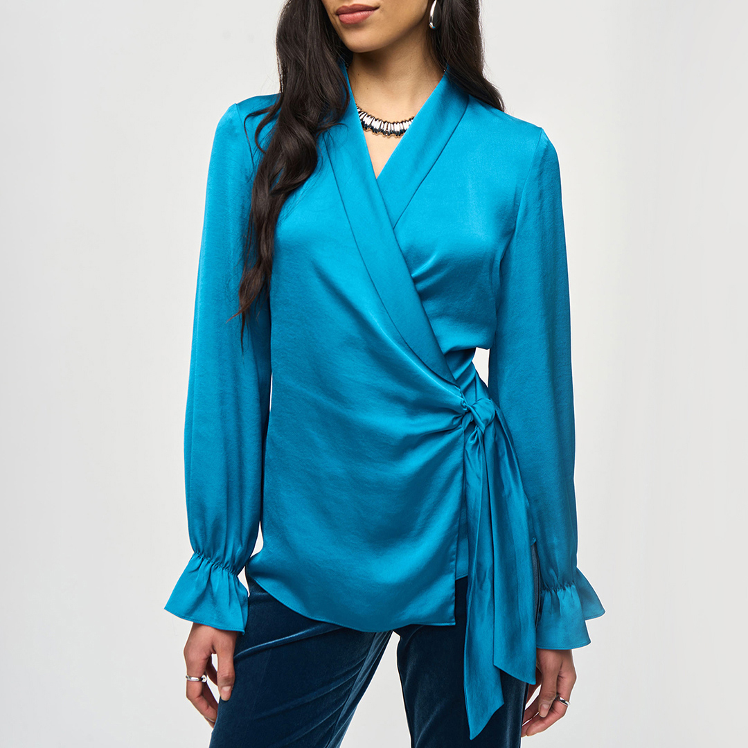 Cyan Drapey Wrap Blouse