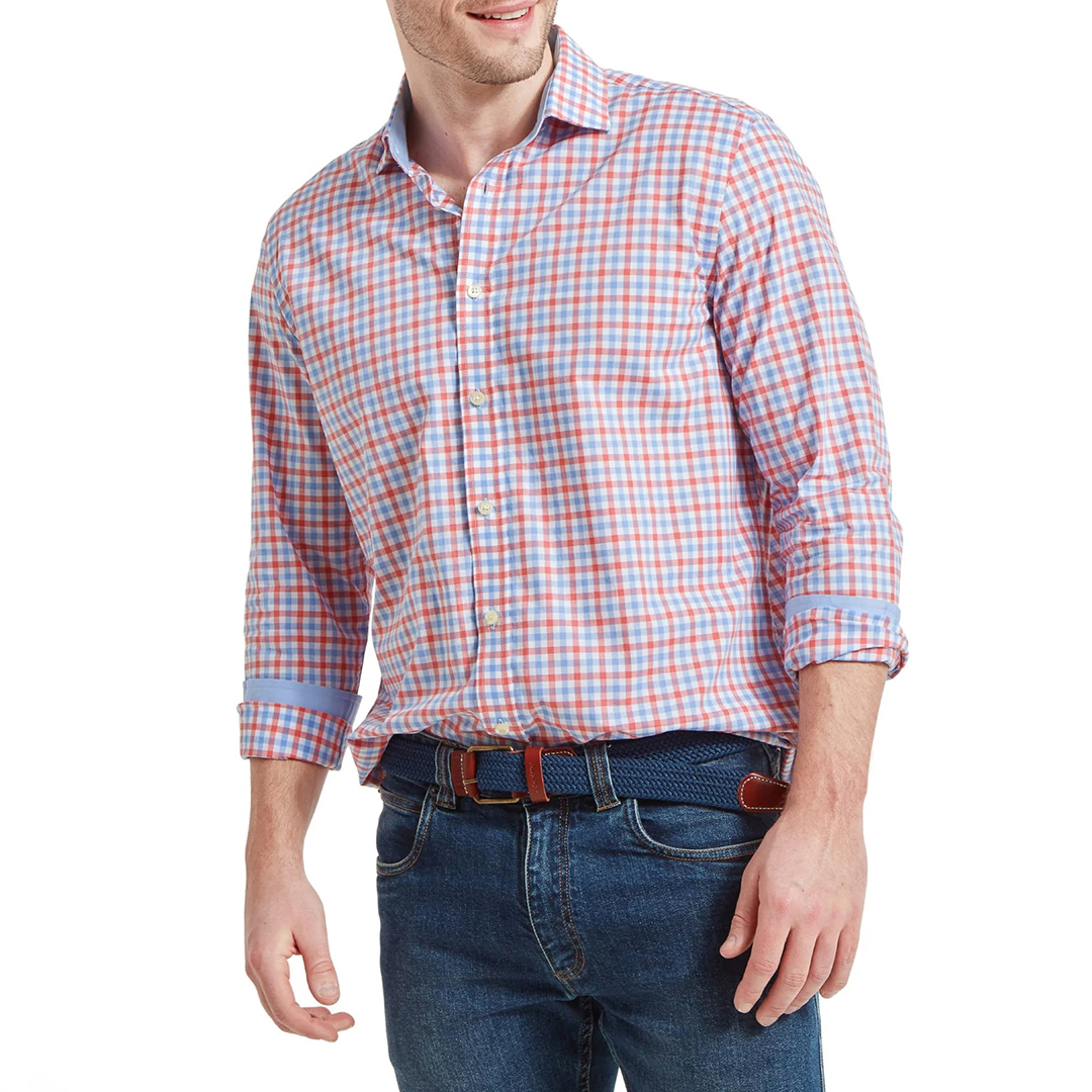 Orange/Blue Check Hebden Tailored Shirt