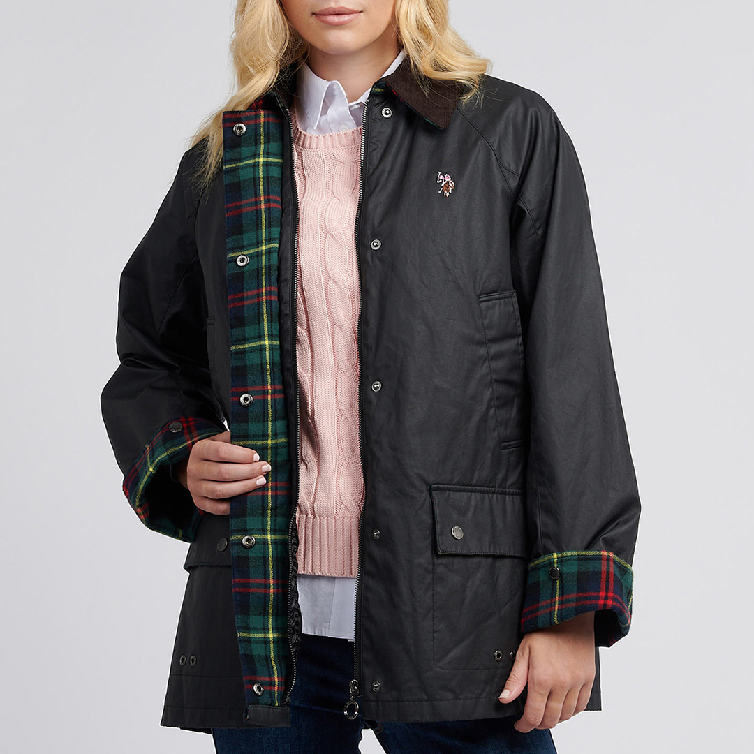Black Waxed Cotton Short Parka