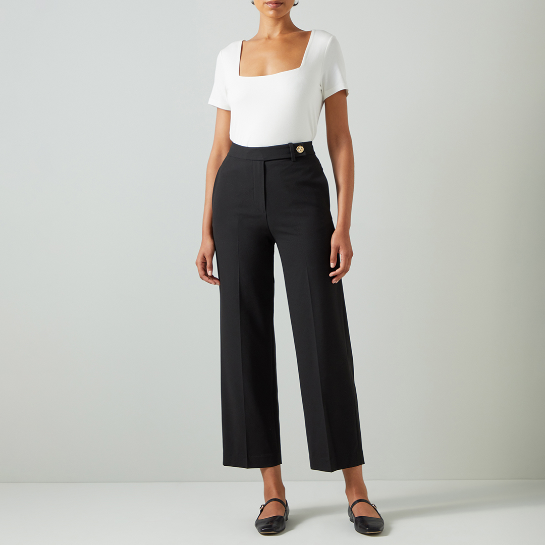 Black Wide Leg Tailored Crop Trousers