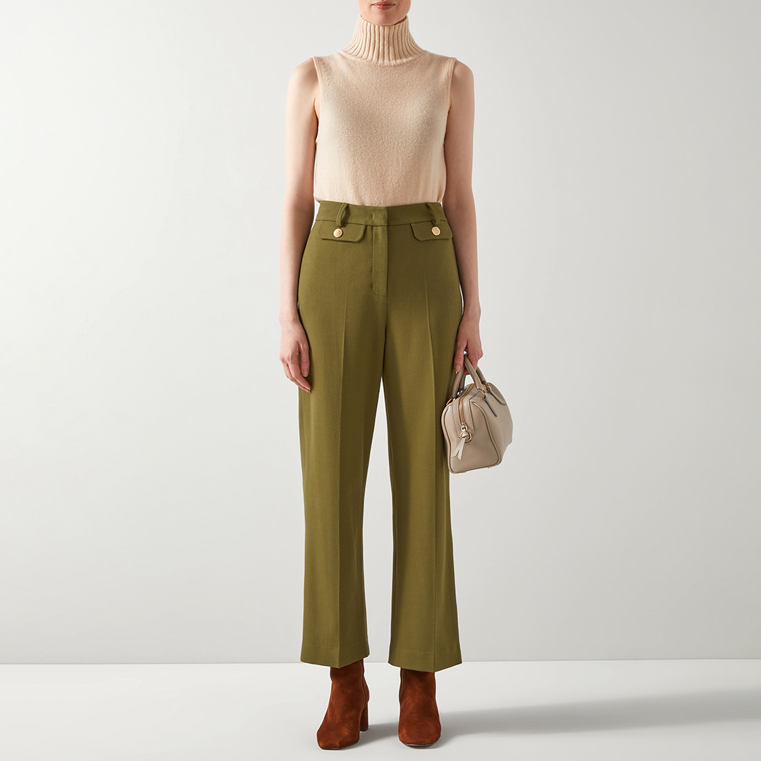 Khaki Wide Leg Tailored Crop Trousers