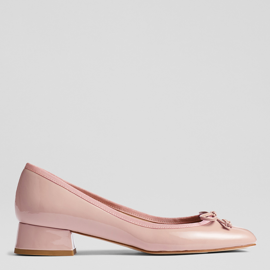 Pink Aurelie Leather Grosgrain Ballerina Court Shoes