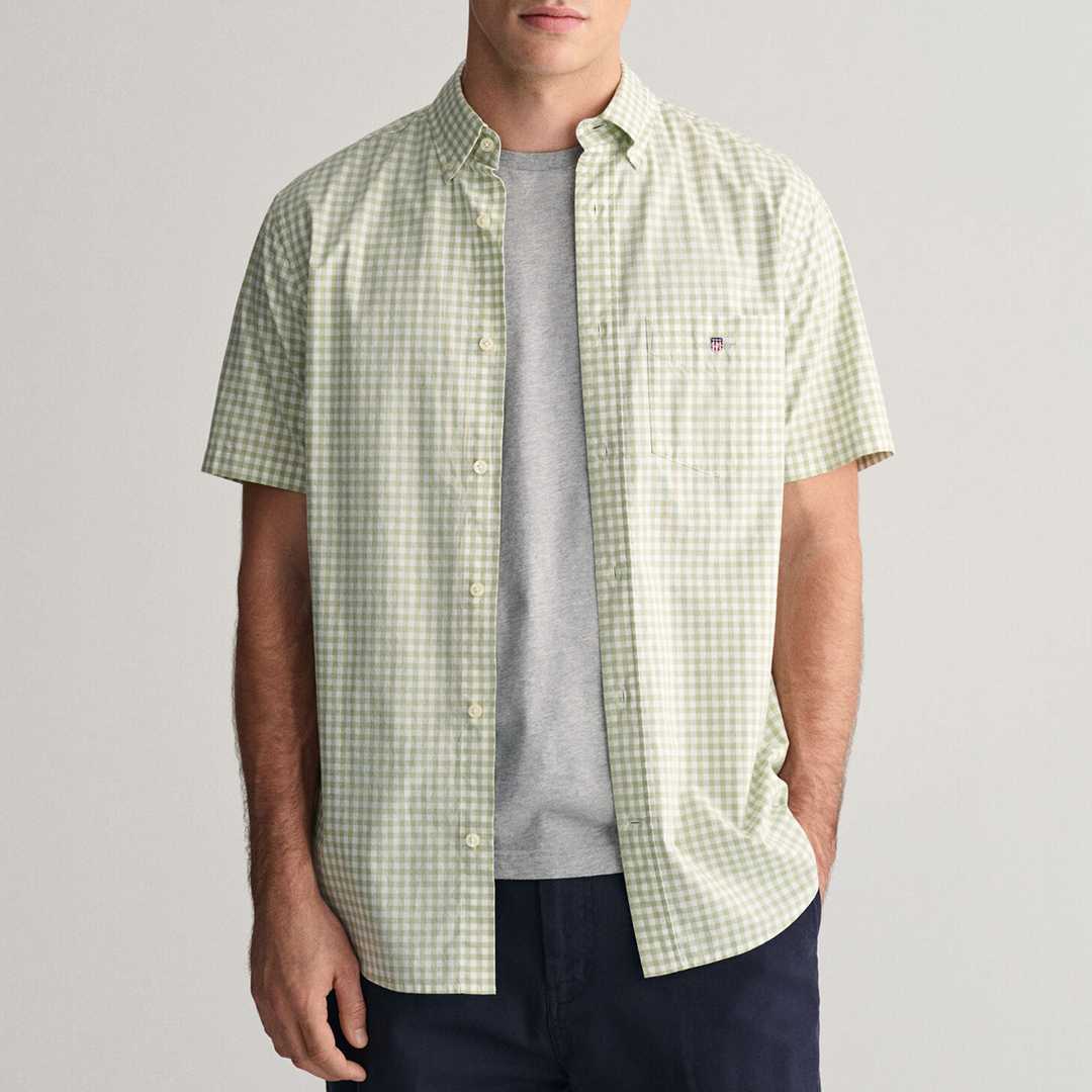 Light Green Reg Gingham Short Shirt