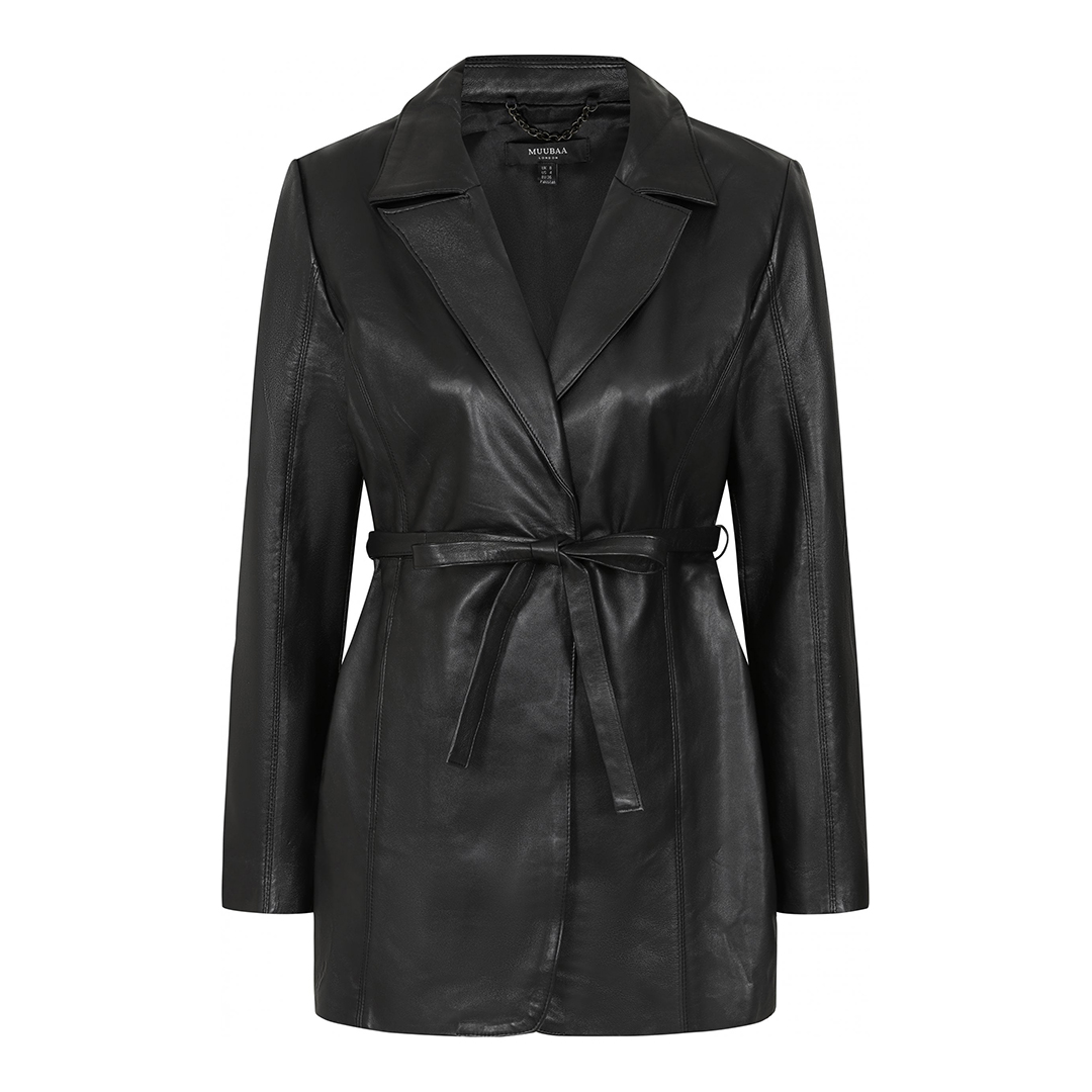 Black Tie Waist Leather Blazer