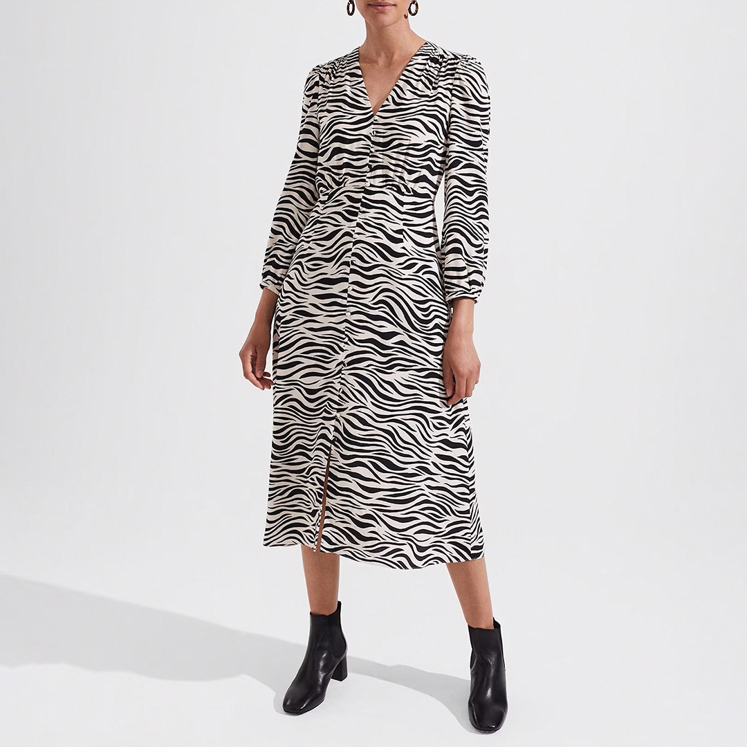 Hobbs London Women's    Zebra Print Indria Midi Dress in Size 10, BrandAlley