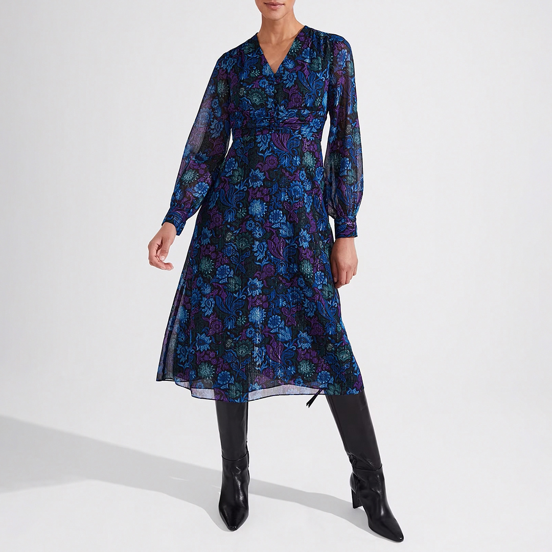 Stunning Blue Floral Saffron Chiffon Midi Dress Review: Elegance Redefined