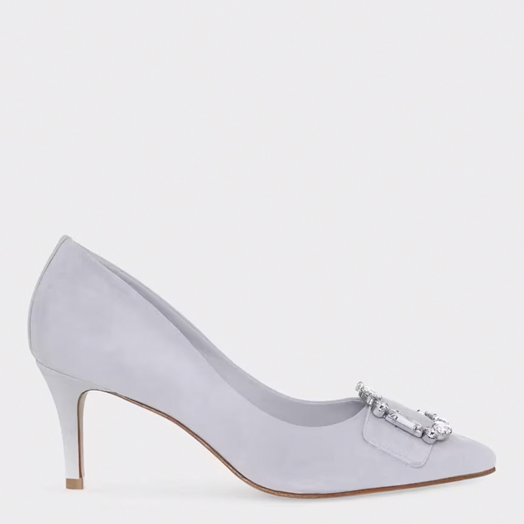 Blue Lucinda Court Leather Heels